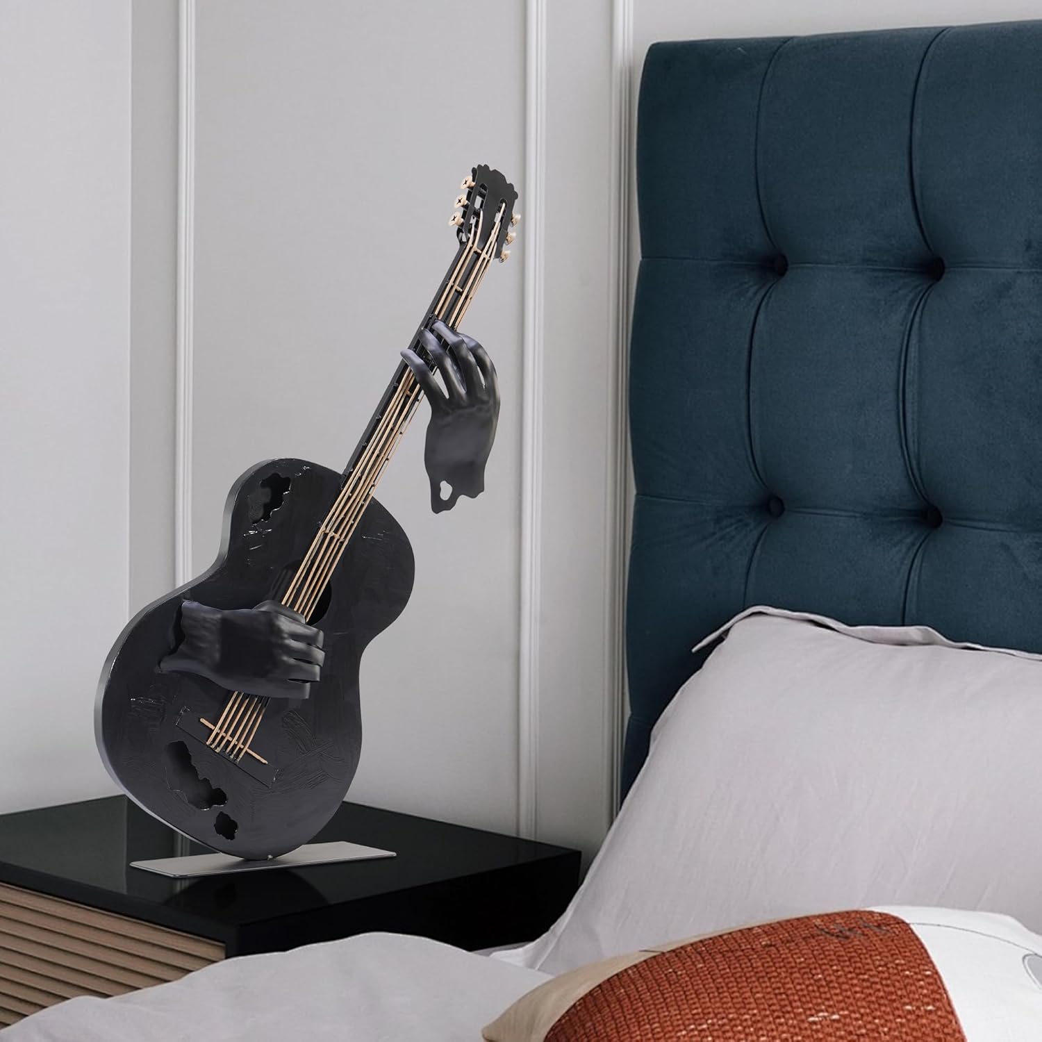 Metal Music Decor, 23” H Handmade Guitar Sculpture Home Decor, Hand-Painted Western Statue Decorations for Living Room, for Music Lovers Musician & Teachers (Black)