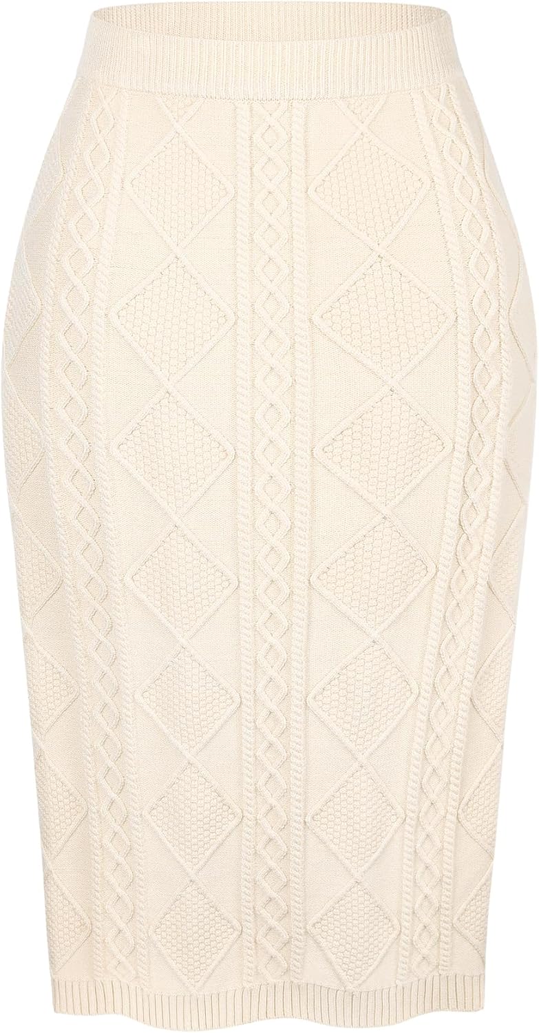 Seta T Women's Knit Pencil Skirts Elastic High Waist Stretchy Casual Bodycon Sweater Midi Skirt