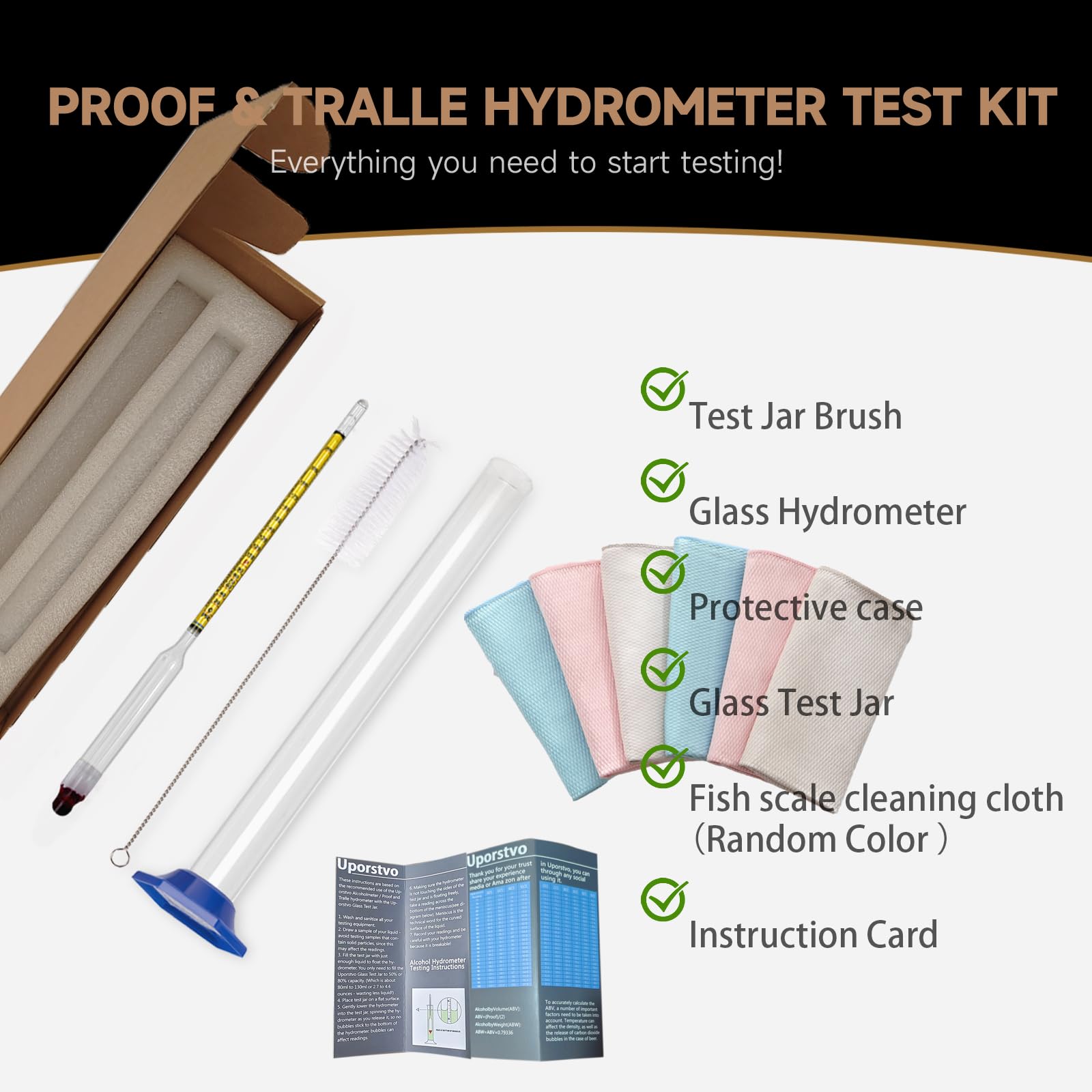 0200 Proof & Tralle Alcohol Hydrometer Meter Test Kit,with Glass Test