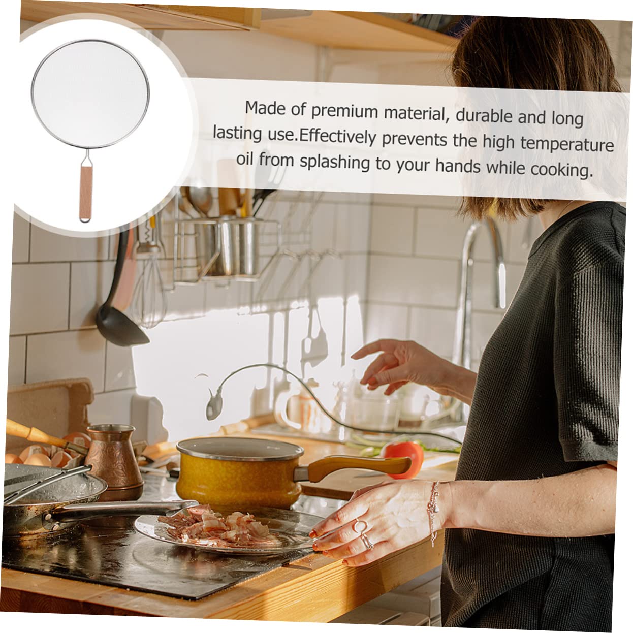 OUNONA 1pc Splatter Screen Cover Oil Splatter Guard with Extra Long Handle for Cooking Fits Pots Pans Dishwasher Safe Cooking Tool