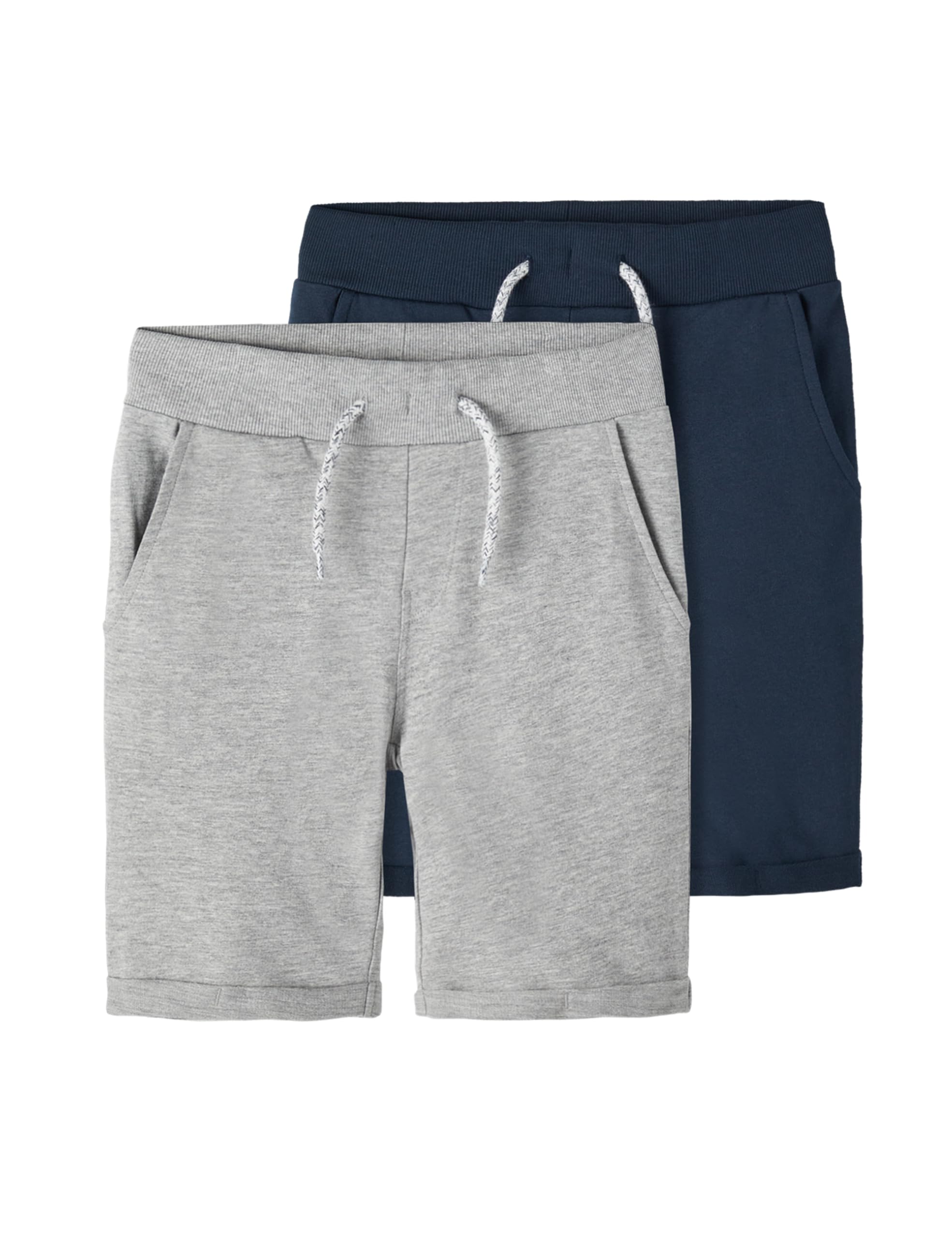 NAME IT Kids Boy's NKMVERMO 2P Long SWE Shorts UNB F NOOS Shorts, Grey Melange/Pack:Packed with Dark Sapphire, 146
