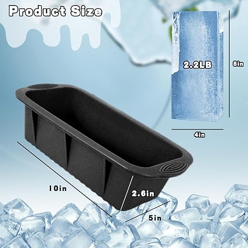 Miniatura 2 de LDKEKDF Molde de bloque de hielo extra grande, paquete de 2 moldes de silicona para cubitos de hielo, bandeja de hielo de 4.8 libras para enfriador