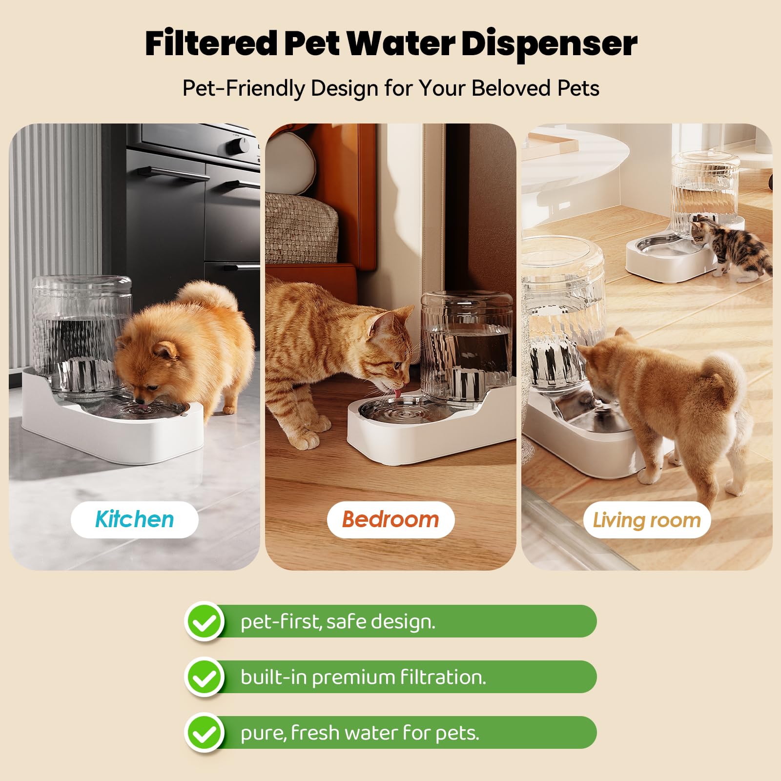 JUNSPOW Distributore automatico di acqua per gatti con ciotola in acciaio inossidabile, dispenser di acqua per cani e gatti regolabili