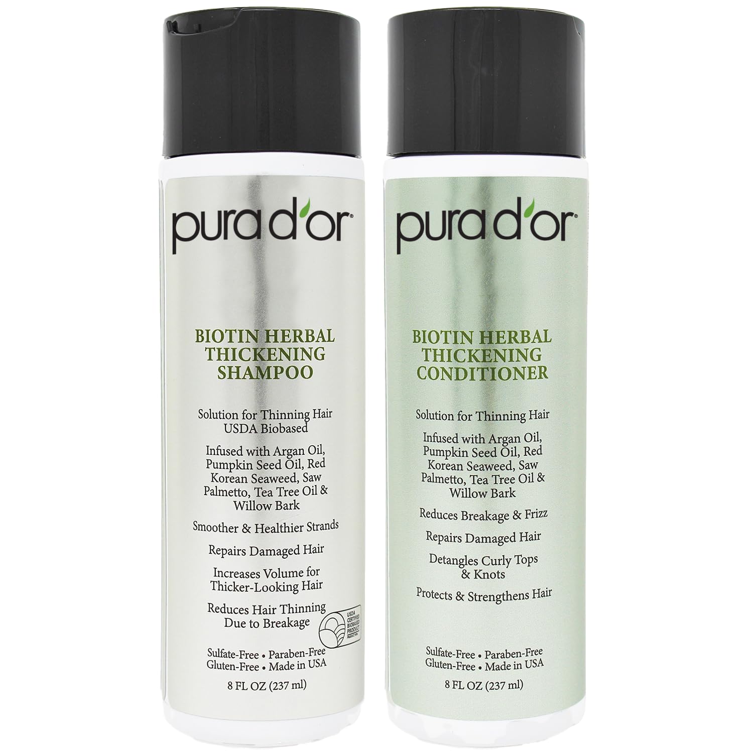 PURA D'OR MOUNTAIN TOP Biotin Herbal Thickening Shampoo & Conditioner Set (2 x 8 oz)