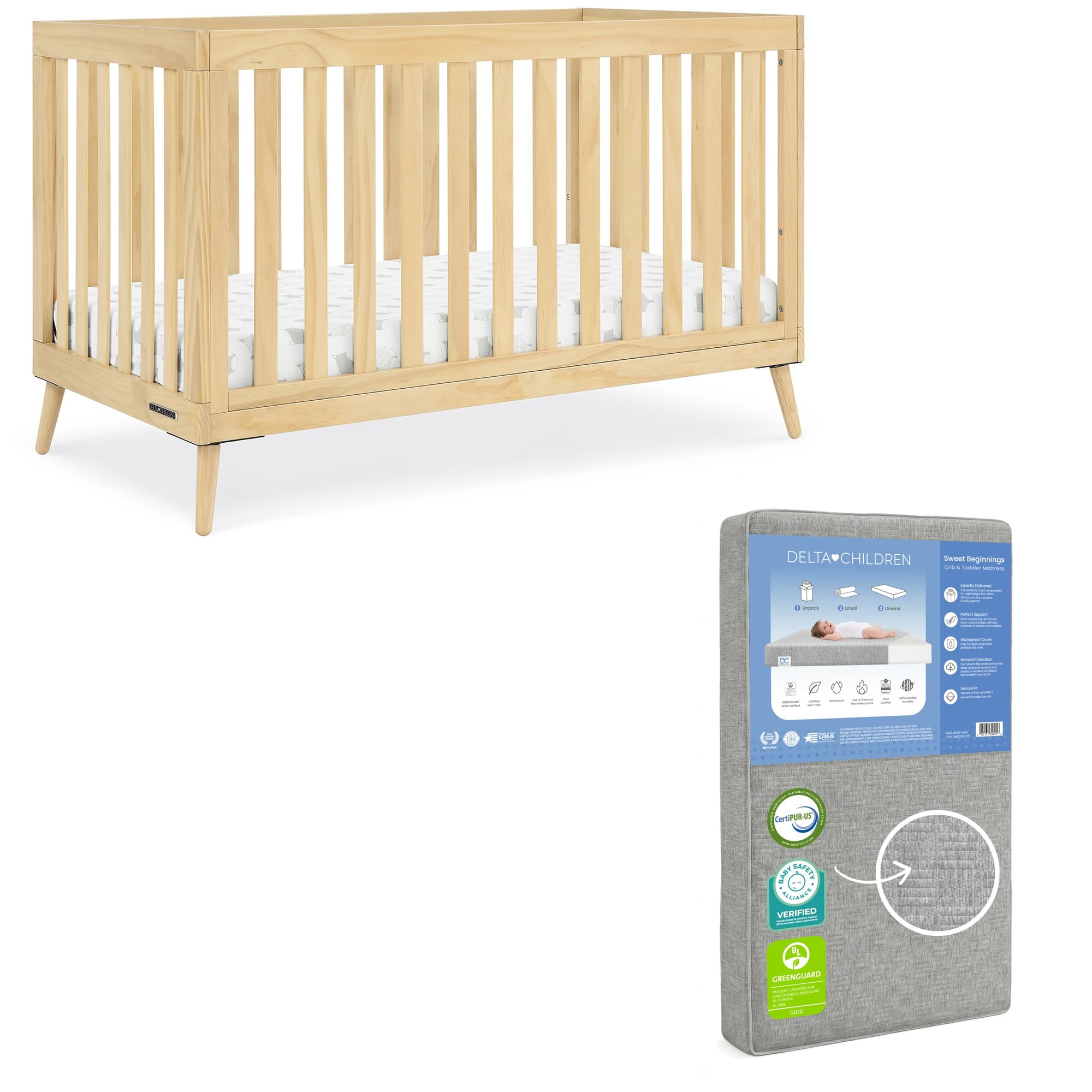 Delta Children Essex 4-in-1 Baby Crib &amp; Mattress, Natural