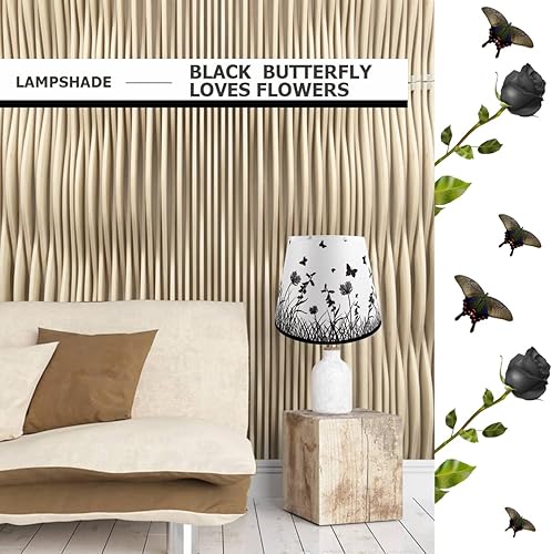 Miniatura 4 de Pantalla con patrón de flores, pantalla de lámpara de tapa dura, pantalla de tambor para lámparas de mesa de repuesto (mariposa amor flor-2)