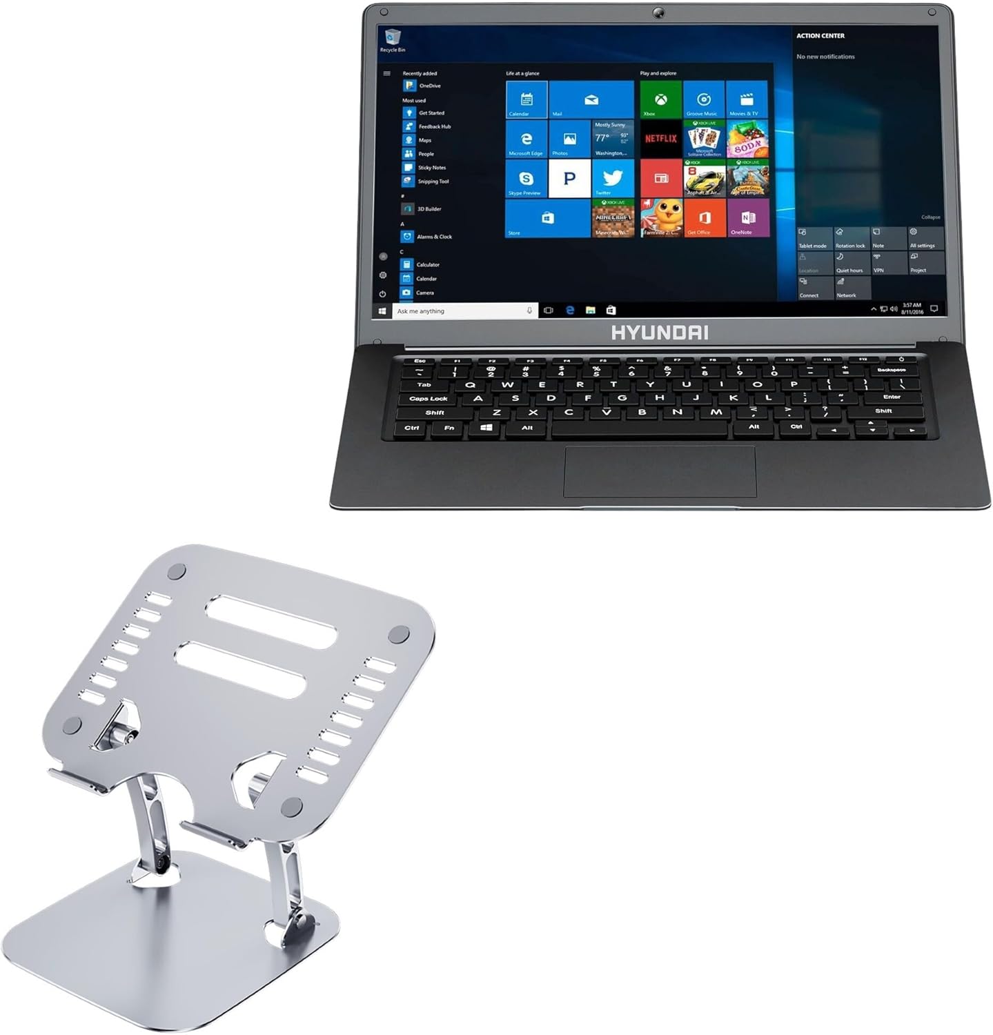 BoxWave Stand and Mount Compatible with Hyundai HYbook (14.1 in) - Executive VersaView Laptop Stand, Ergonomic Adjustable Viewing Angle Metallic Riser - Metallic Silver