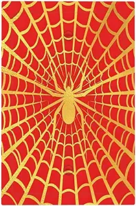 Decorative Switch Plate Covers Red Background with Golden Spiderweb Spider 1 Gang No Device Single Blank Outlet Covers Wall Plate Light Switch Cover Plate for Bedroom Home Decor