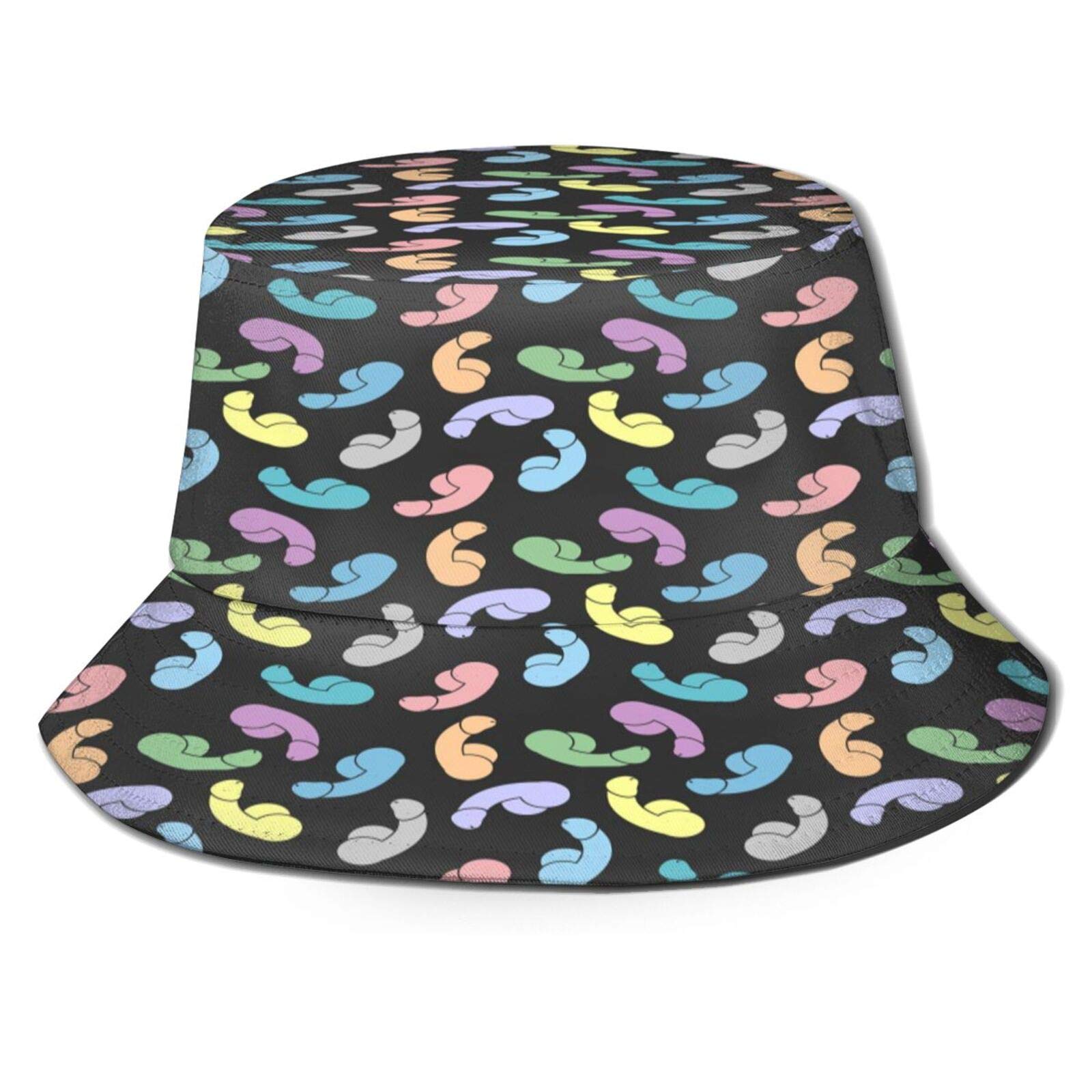 Botell Unisex As Pic Colourful Penis Flower Printed Fisherman Polyester Hat Casual Travel Headgear Sun Hat Fisherman's Caps