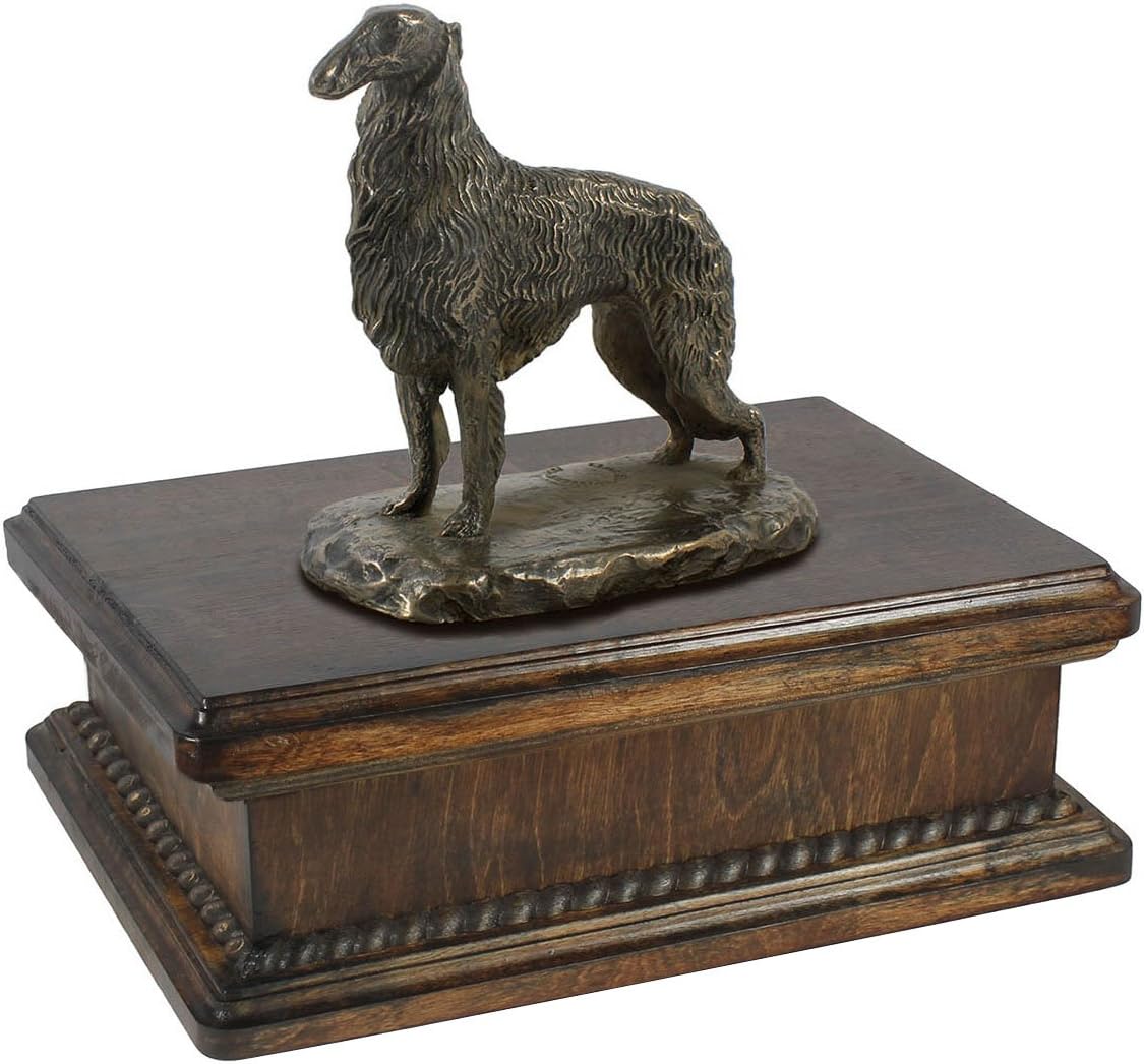 Art-Dog Custom Dog Mama Sitting Statue Memorial Urn - Handmade Cold Cast Bronze on Birch Base – Sturdy and Stylish Urn for Dog’s Ashes – 24,5x29x21cm – 5l – Borzoi II
