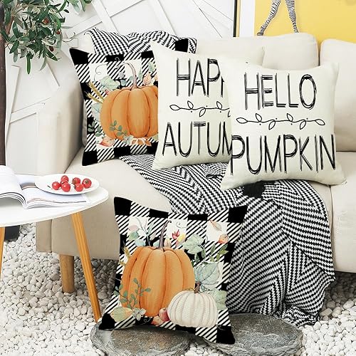 Miniatura 5 de Juego de 4 fundas de almohada de otoño de 18 x 18 pulgadas para decoración de otoño, decoración de otoño, calabaza, hoja de arce y Acción de