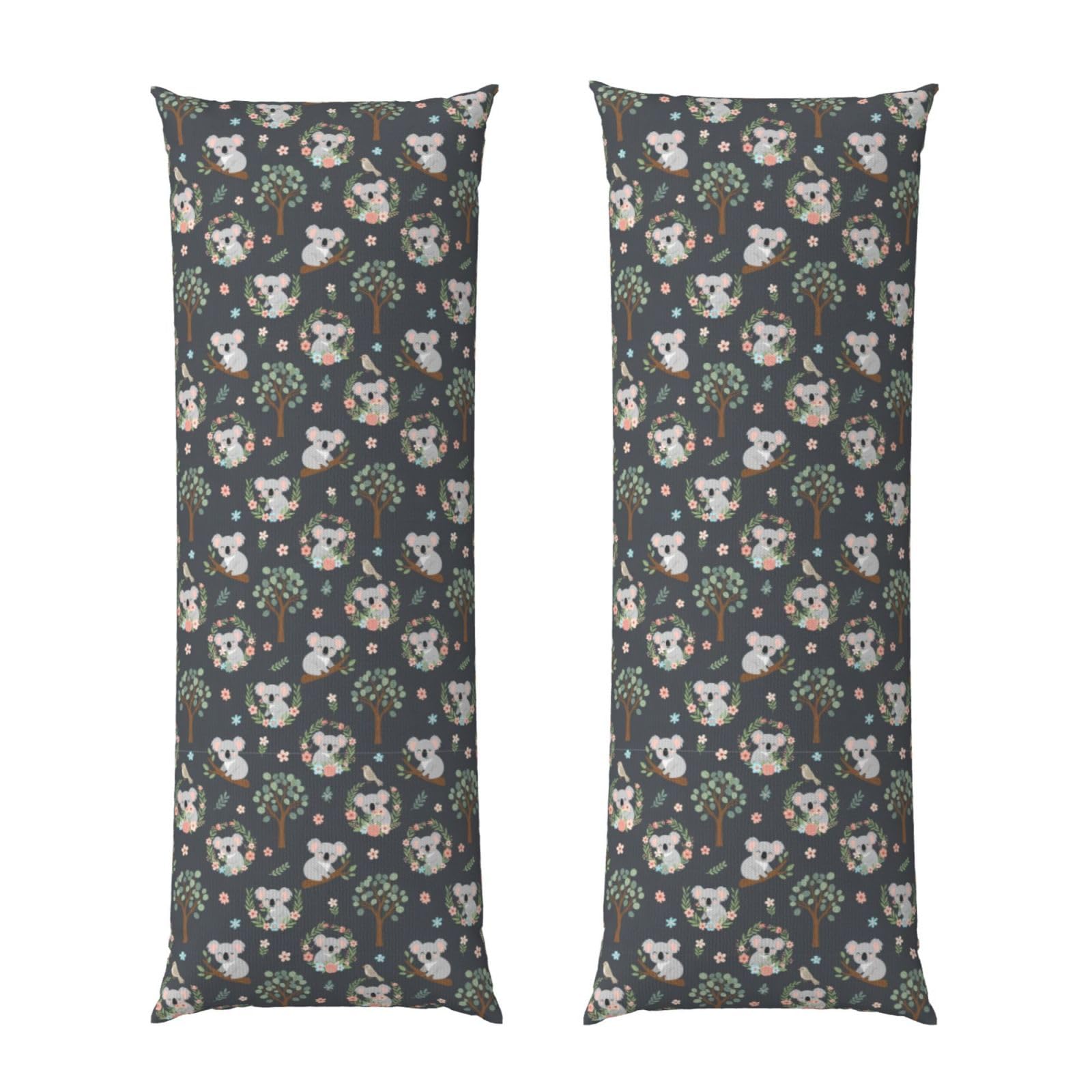 Body Pillow Cover 20x54 Inch, Cute Koala and Flowers, Silky Soft Long Pillowcase with Hidden Zipper, Wrinkle Resistant Cushion Case for Couch Bed Home
