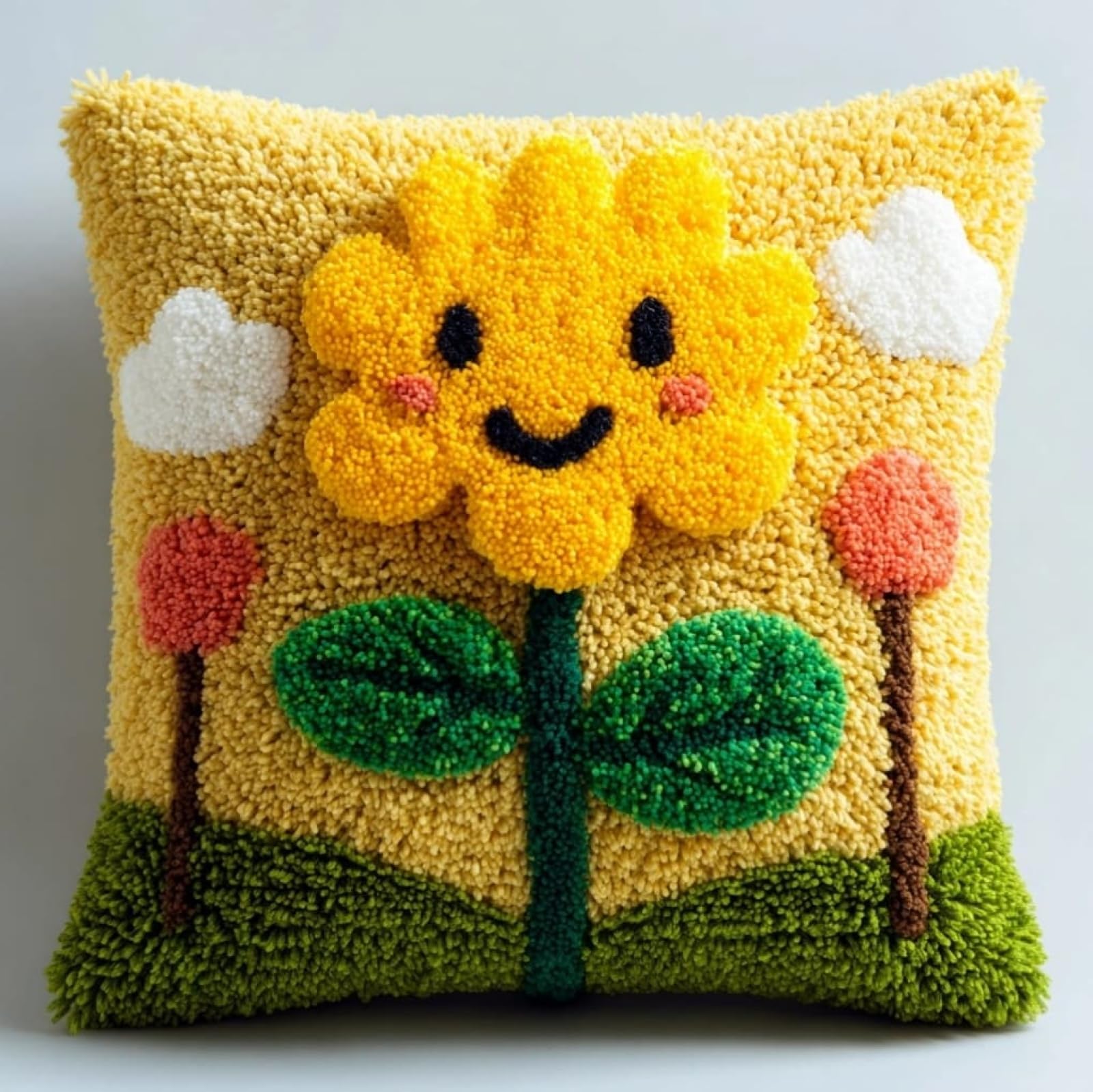 Wallustrioaw Yellow Flowers Latch Hook Pillow Case Kit For Adults 17X17inch,
