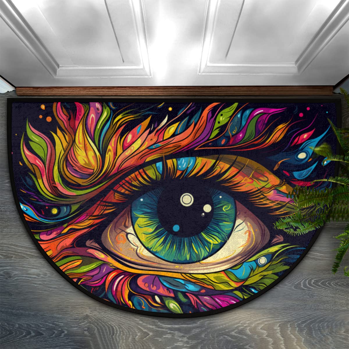 Evil Eye Half Round Doormat Colorful Eye Semi Circle Area Rug Non Slip Indoor Outdoor Entrance Half Moon Rug Absorbent Durable Washable Front Floor