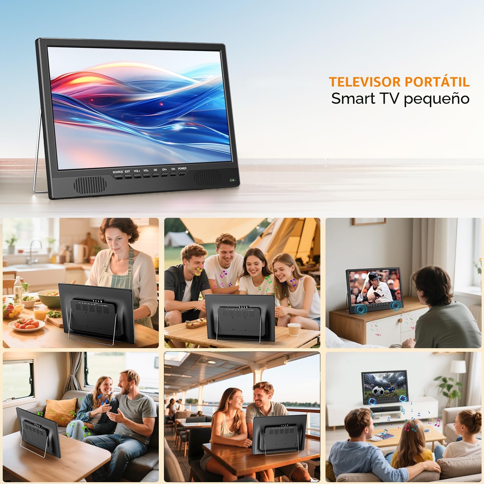 Smart TV Android de 18 pulgadas, Desobry Televisor portátil pequeño con DVB-T2 y antena, entradas HDMI AV y USB, 12V TV ideal para autocaravanas, dormitorios, cocinas, campings y vehículos recreativos