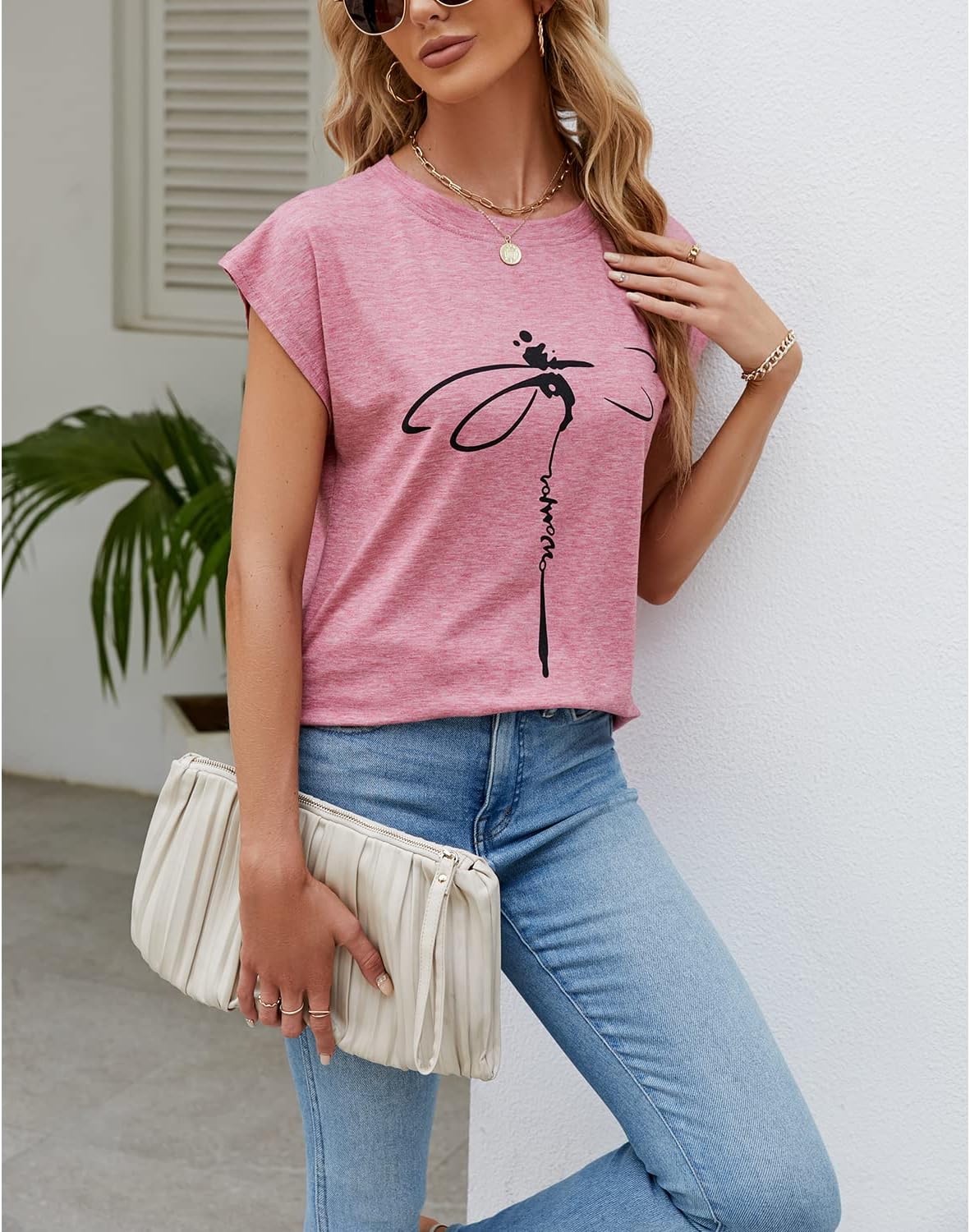Women's Graphic Tees Casual Summer Funny Dragonfly Printed Short Sleeve Cute T Shirts Tops - Image 6
