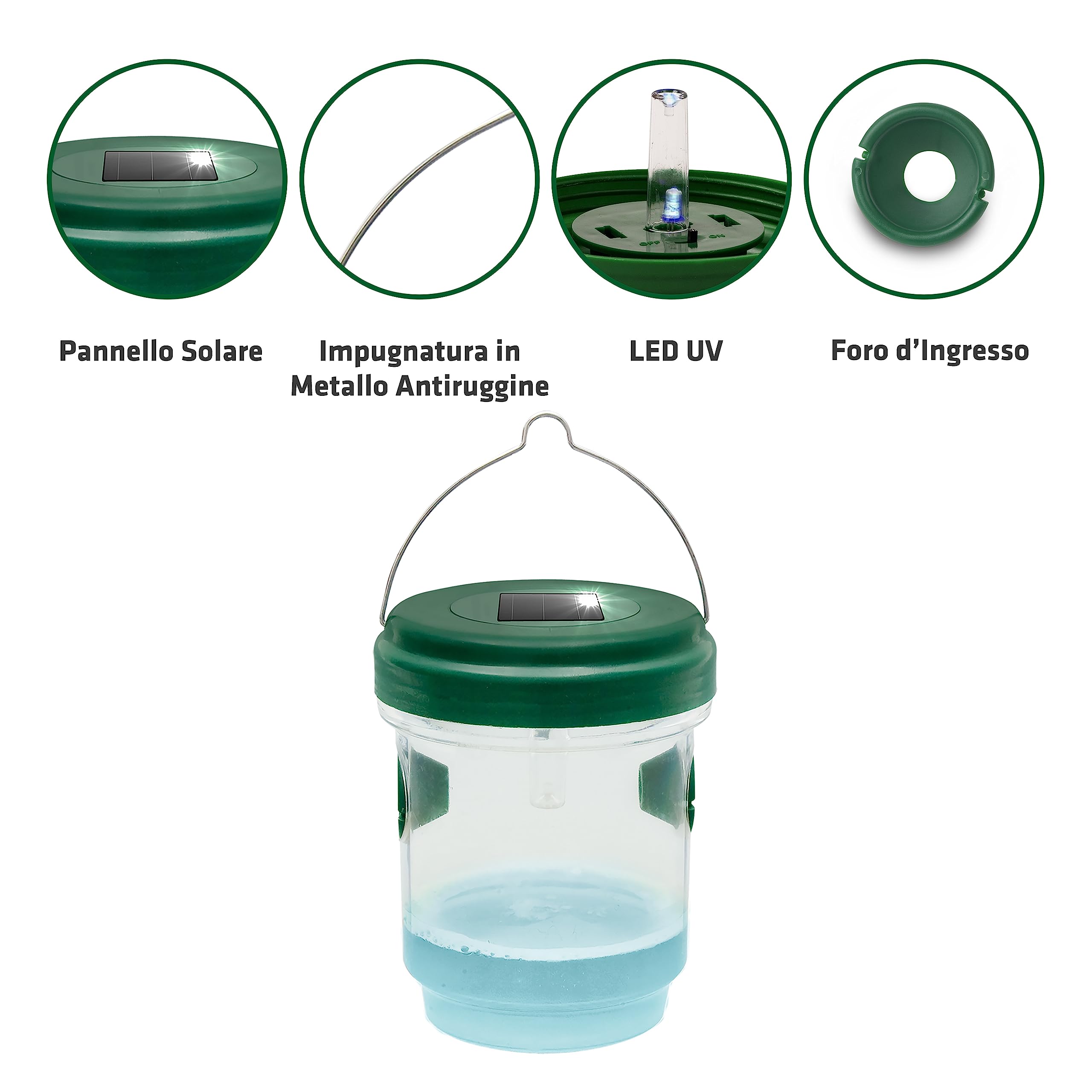 GARDIGO® 4x Trappola per Vespe da Esterno e Trappola per Zanzare 2in1 | Luce LED | Cattura Insetti | Esca Calabroni | Insetticida per Zanzare da Giardino | Antizanzare