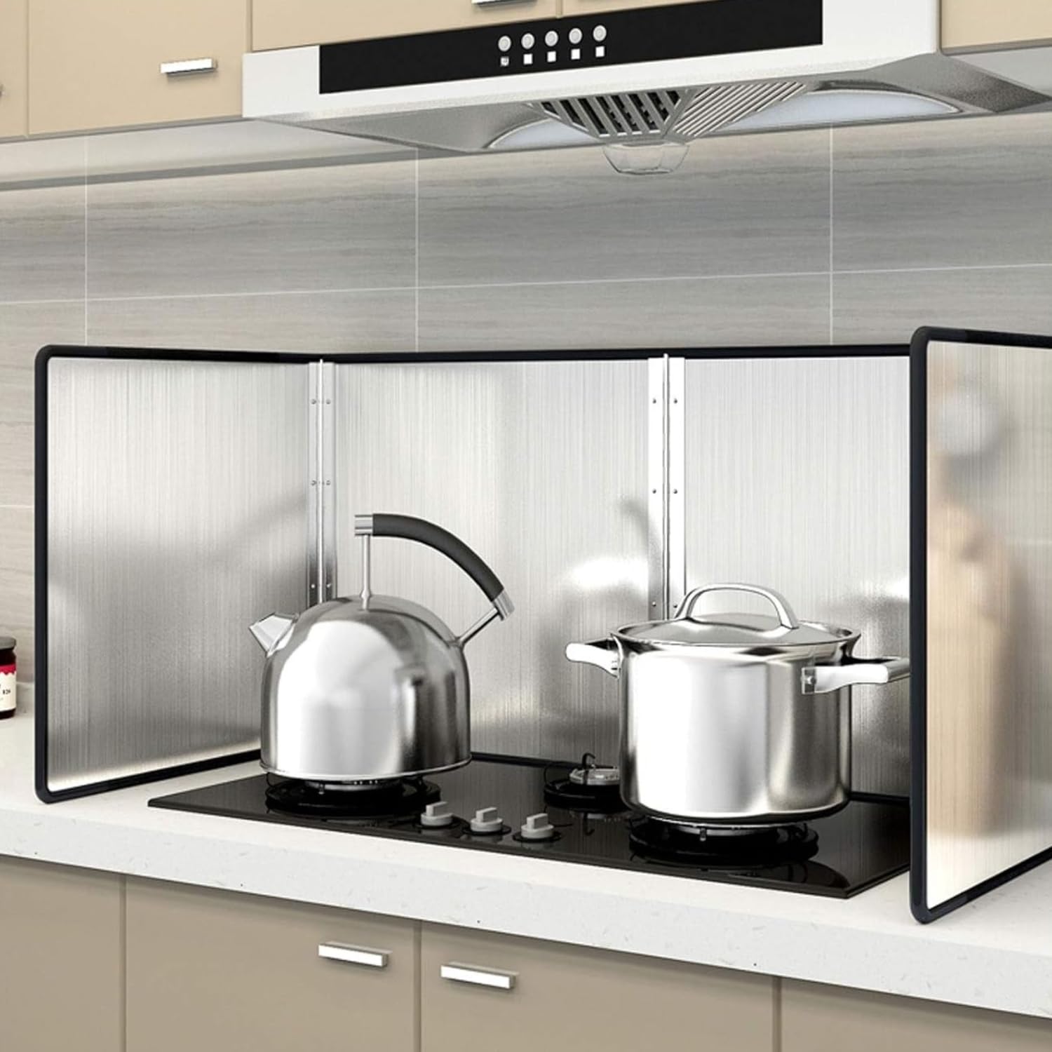 Careopeta 4 fold Stainless Steel Oil Splash Guard for Stove Oil Baffle Splatter Shield Guard Oil Splash Guard for Stove Grease Splatter Guard