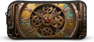 Vintage Clock Mechanism Pencil Case Large Capacity Pencil Pouch | Slim Pencil Bag with Durable Metal Zipper, Aesthetic Small Makeup Pouch for Women, Portable Pencil Case for Office Travel