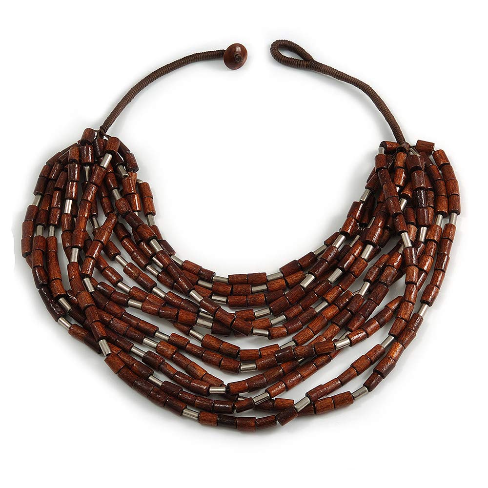 Avalaya Collana in filo di cotone nero multicolore con perline