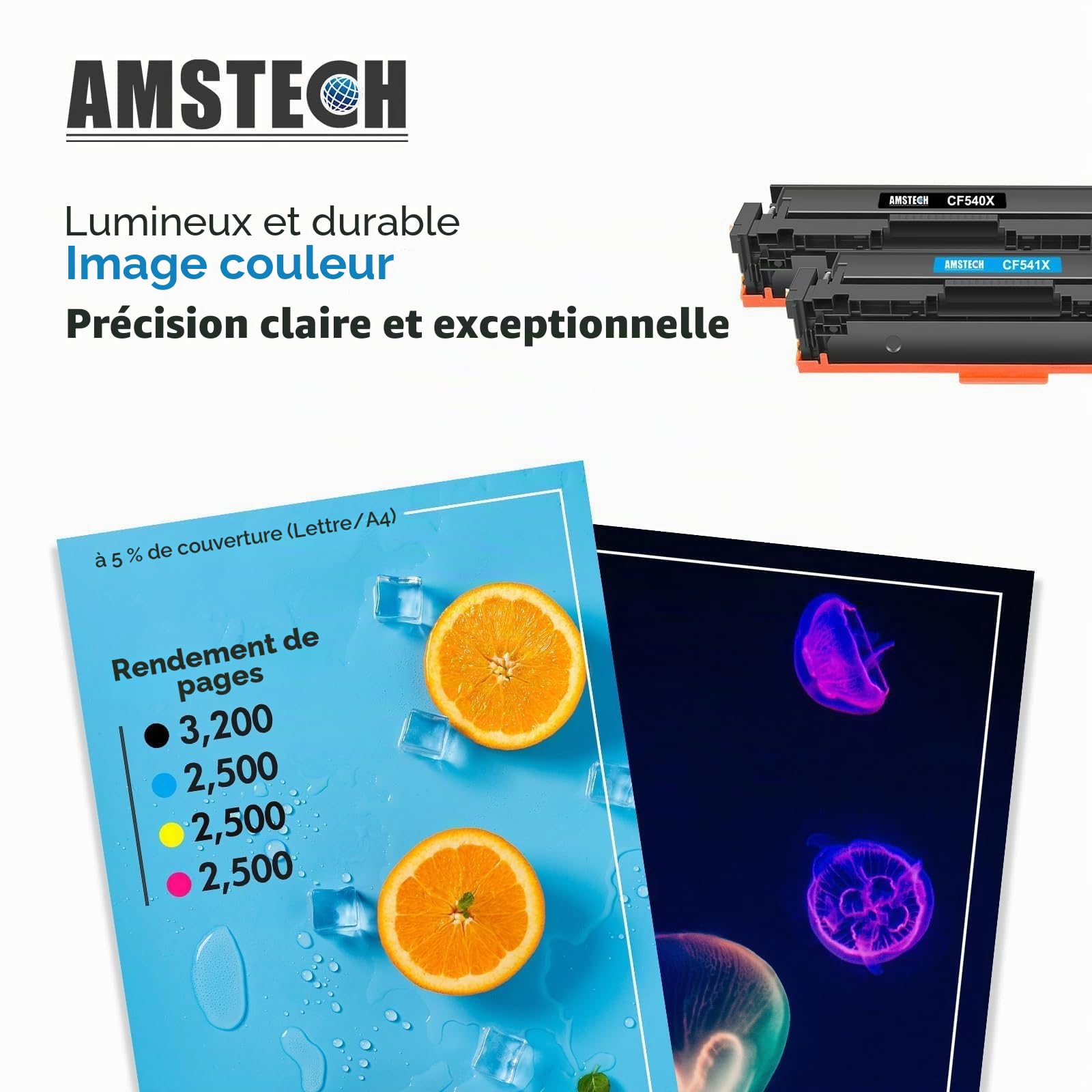 Amstech 203X 203A MFP M281fdw Cartouches de Toner CF540X CF540A 4-Pack | Compatible pour HP Color Laserjet Pro MFP M254dw M281fdn M281cdw M280nw M254nw M254dn M281 M254 M280 Noir Cyan Jaune Magenta