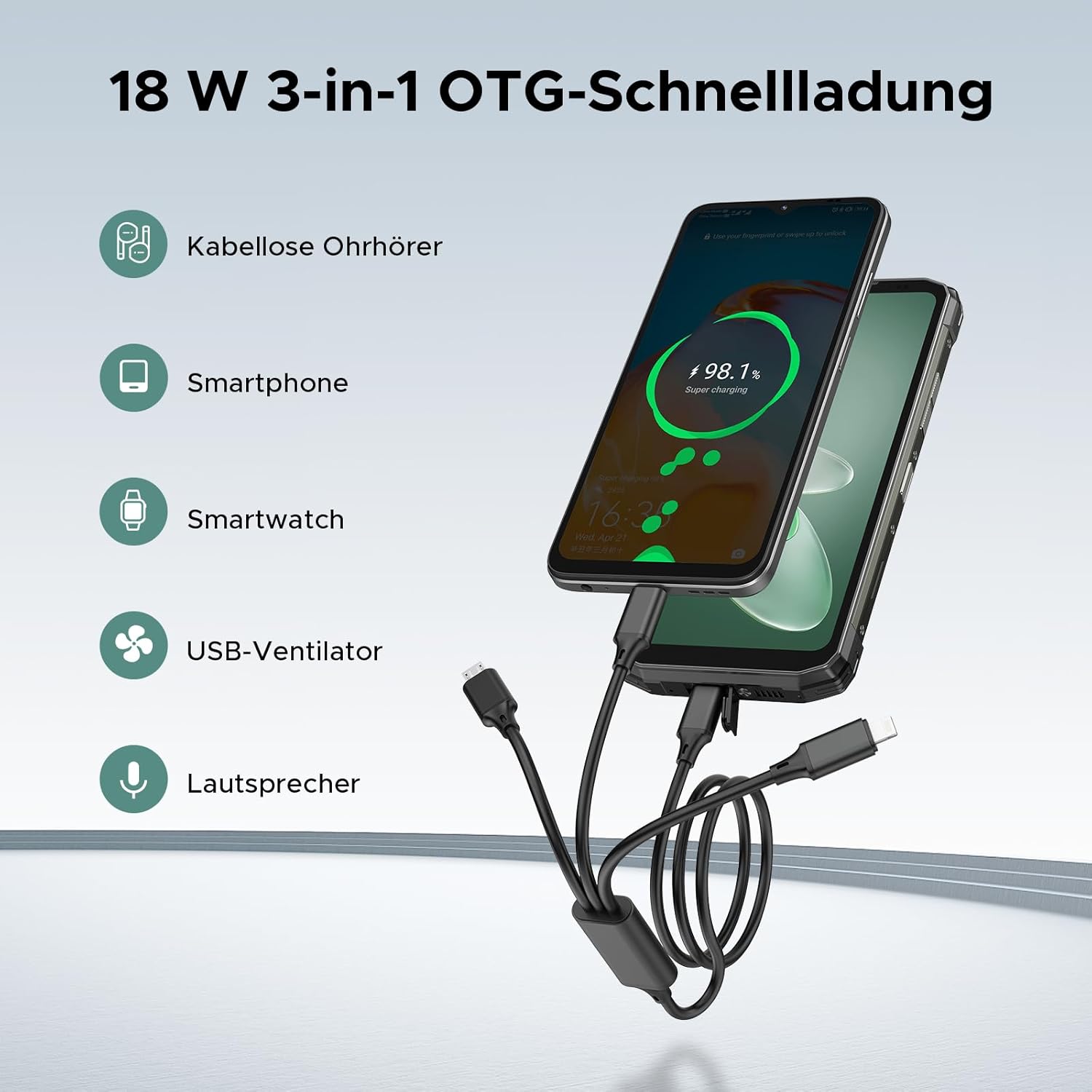 DOOGEE Fire 6 Power 18W 3-in-1 OTG fast charging for various devices