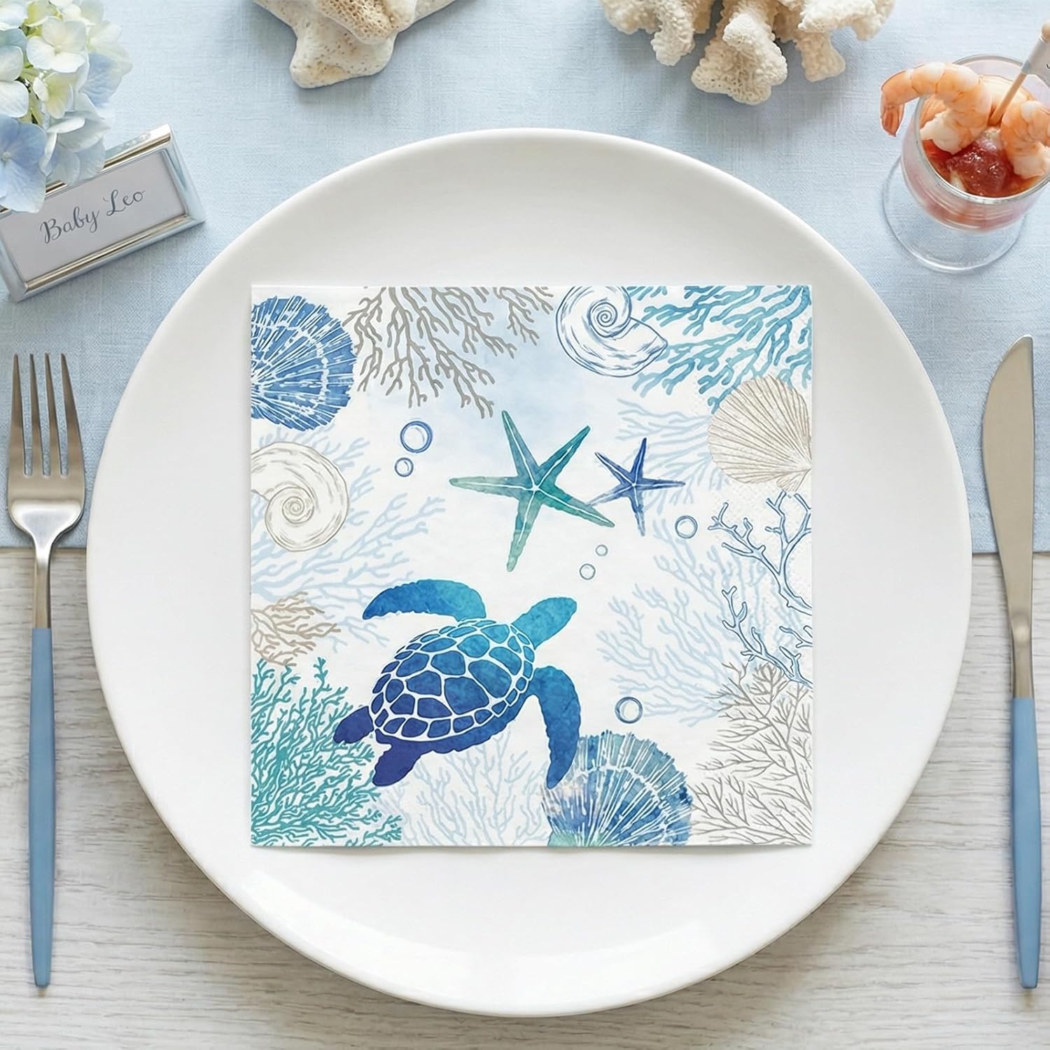 Ocean Seashell Beach Paper Napkins - 50pcs Guest Napkins for Summer Birthday Baby Shower, Hand Towel for Under the Sea Party Decorations