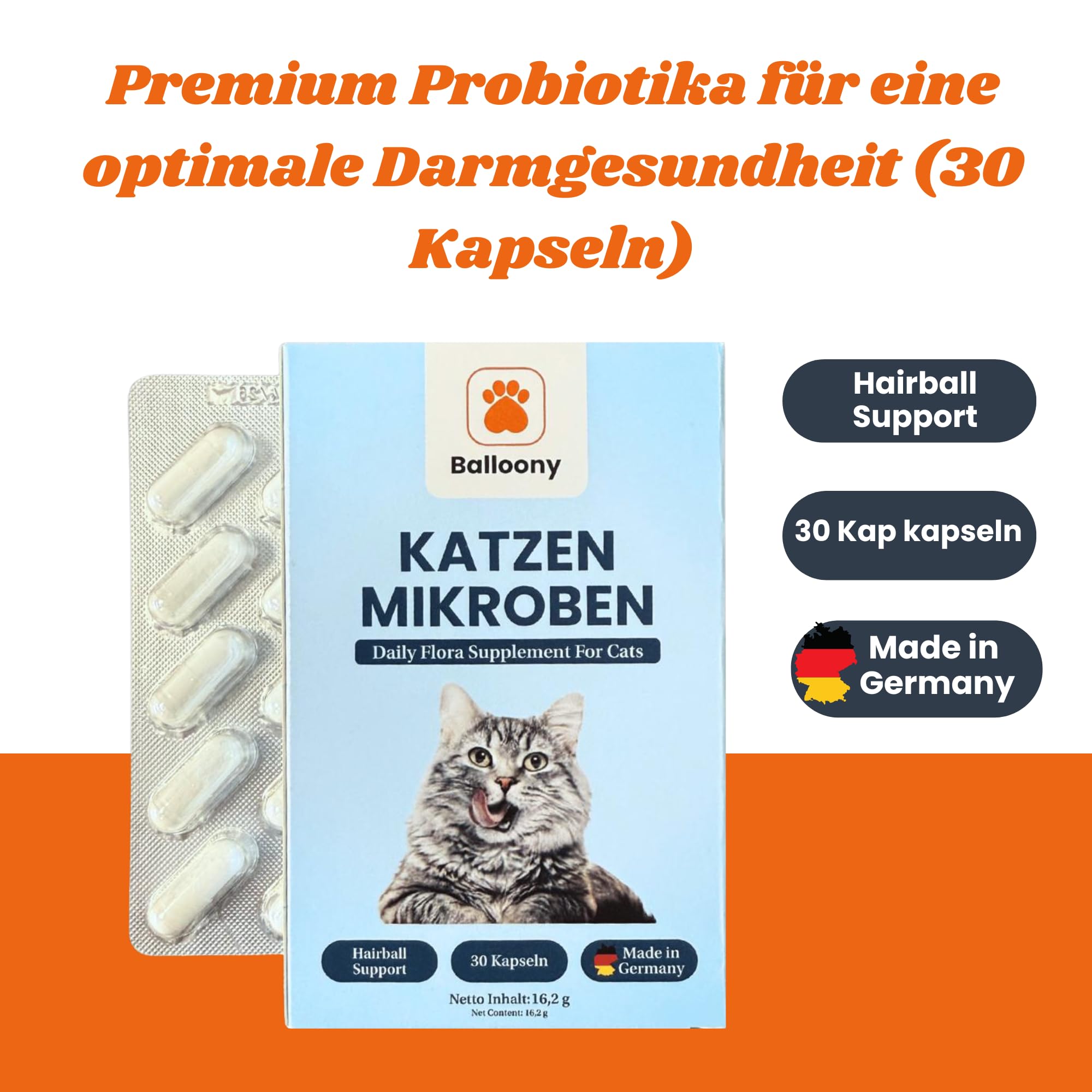 Katzen Mikroben – Premium Probiotika für eine optimale Darmgesundheit 16.2g (30 Kapseln)