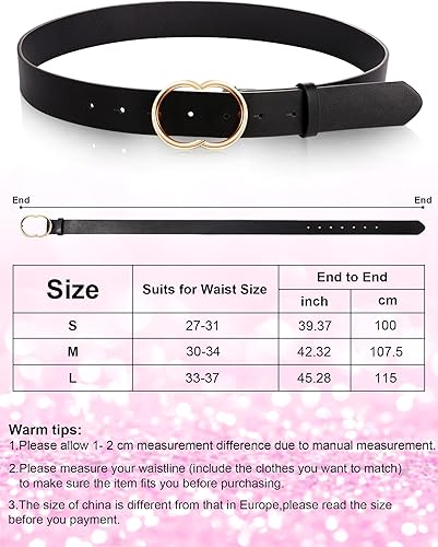 Miniatura 2 de SATINIOR Cinturón de cuero para mujer, 3 piezas, para pantalones vaqueros, cinturones de cintura con hebilla de doble anillo