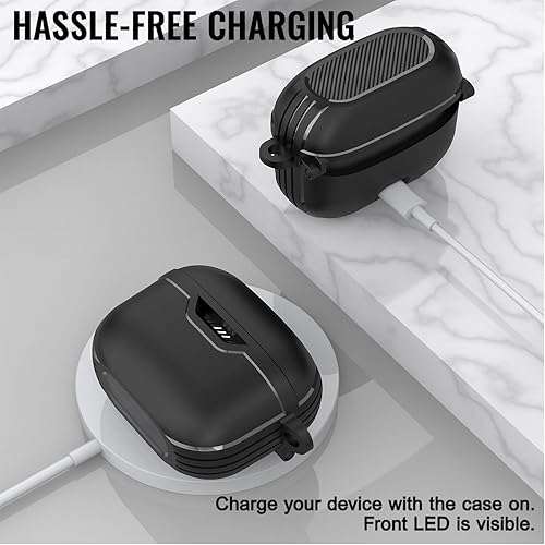 Miniatura 5 de SKTDWEI Compatible con JBL Tune 230NC TWS - Funda frontal LED visible de cuerpo completo, TPU militar, carcasa rígida con llavero y cordón (negro)