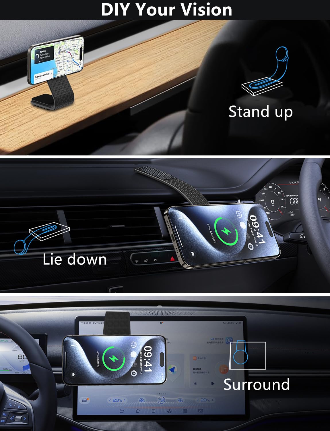 AYUBOC for MagSafe Car Mount Charger, DIY Flexible Dashboard Magnetic Wireless Car Charger, 15W Fast Charging for Magnetic Car Phone Holder Mount Fits iPhone 16/15/14/13/12, Black