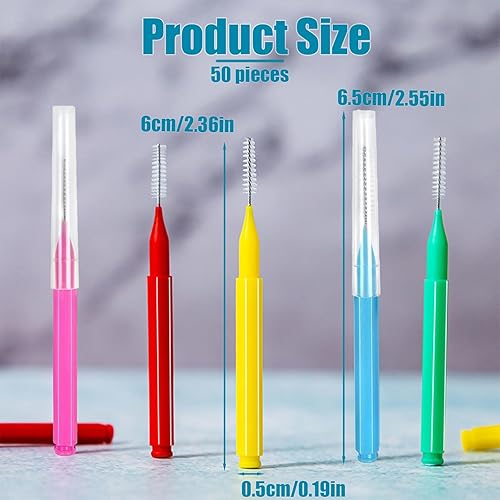 Miniatura 2 de Huakaile 50 cepillos de llaves para limpieza con estuche de almacenamiento, cepillo interdental interproximal entre dientes, 5 colores llaves de
