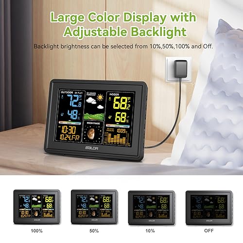 Miniatura 6 de BALDR Estación meteorológica Interior Termómetro Digital Color LCD Fase lunar Presión Barométrica Temperatura Humedad Monitor