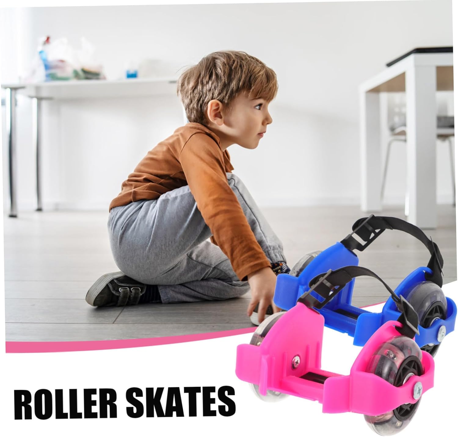 2pairs Boys and Girls Roller Skates Adjustable Training Roller Skates Glow Wheels Comfortable Shoes for Outdoor Sport