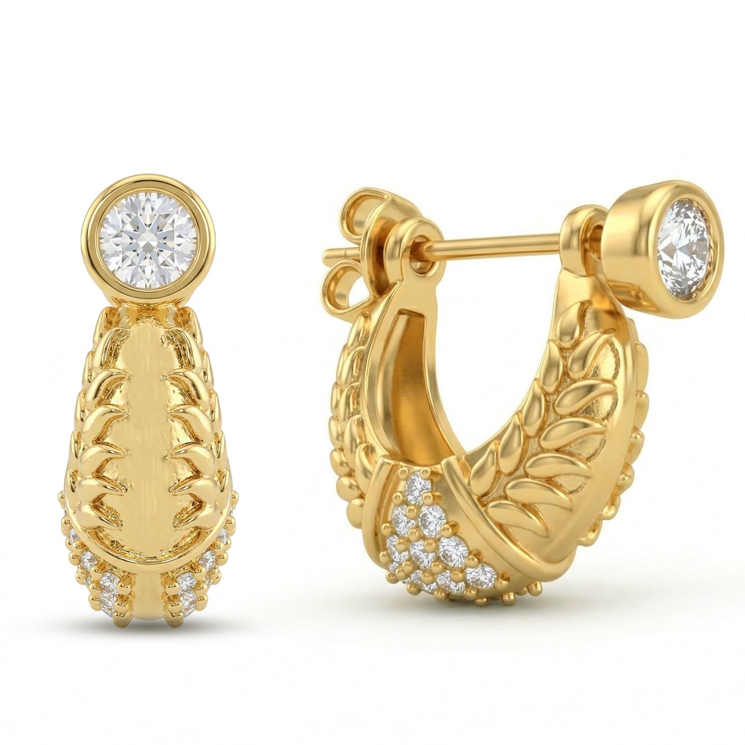 vama FASHIONS 18K Gold Plated Anti Tarnish CZ Crystal Stone Hypoallergenic Lightweight Ear Stud Huggie Hoop Piercing Earrings Round Kaju Bali Ear Rings For Men & Boys-picture-32