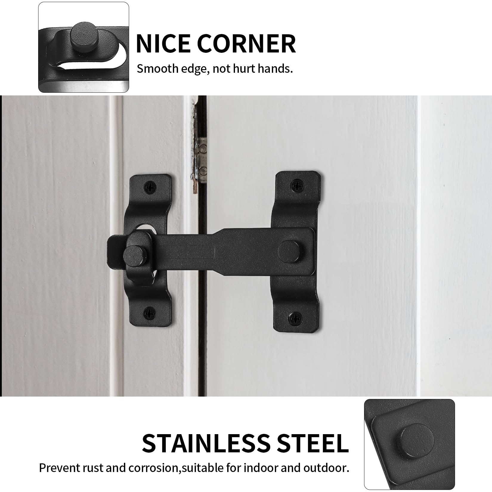 Door Latch, Black Stainless Steel Gate Latches, Garden Gate Locks for Wooden Gates Barn Sliding Door Lock Bolts - Image 4