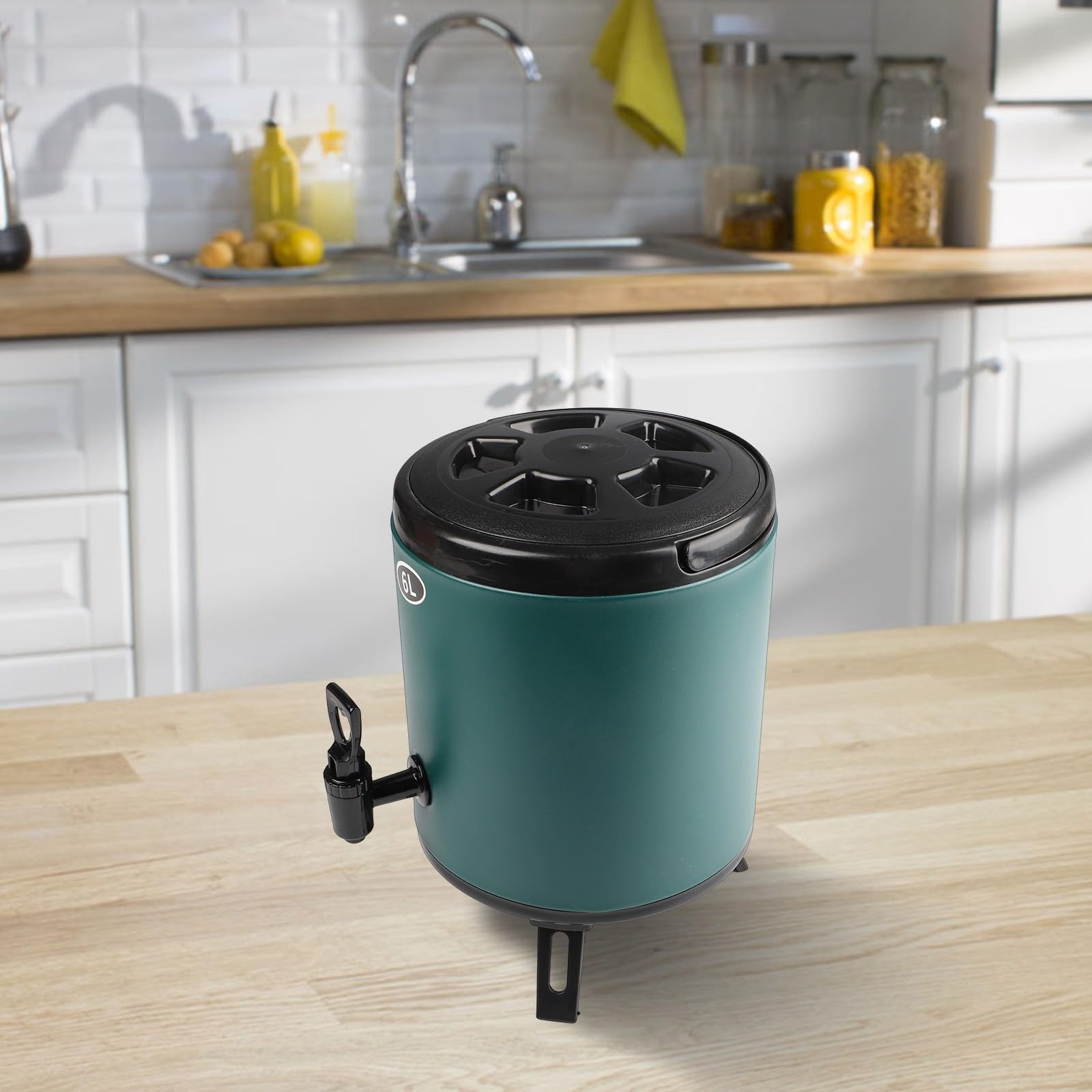 Eawfgtuw Récipient isotherme à double paroi avec robinet facile à verser - Distributeur de boissons froides et chaudes - Serveur de grande capacité pour activités de plein air et camping (6 L, vert)