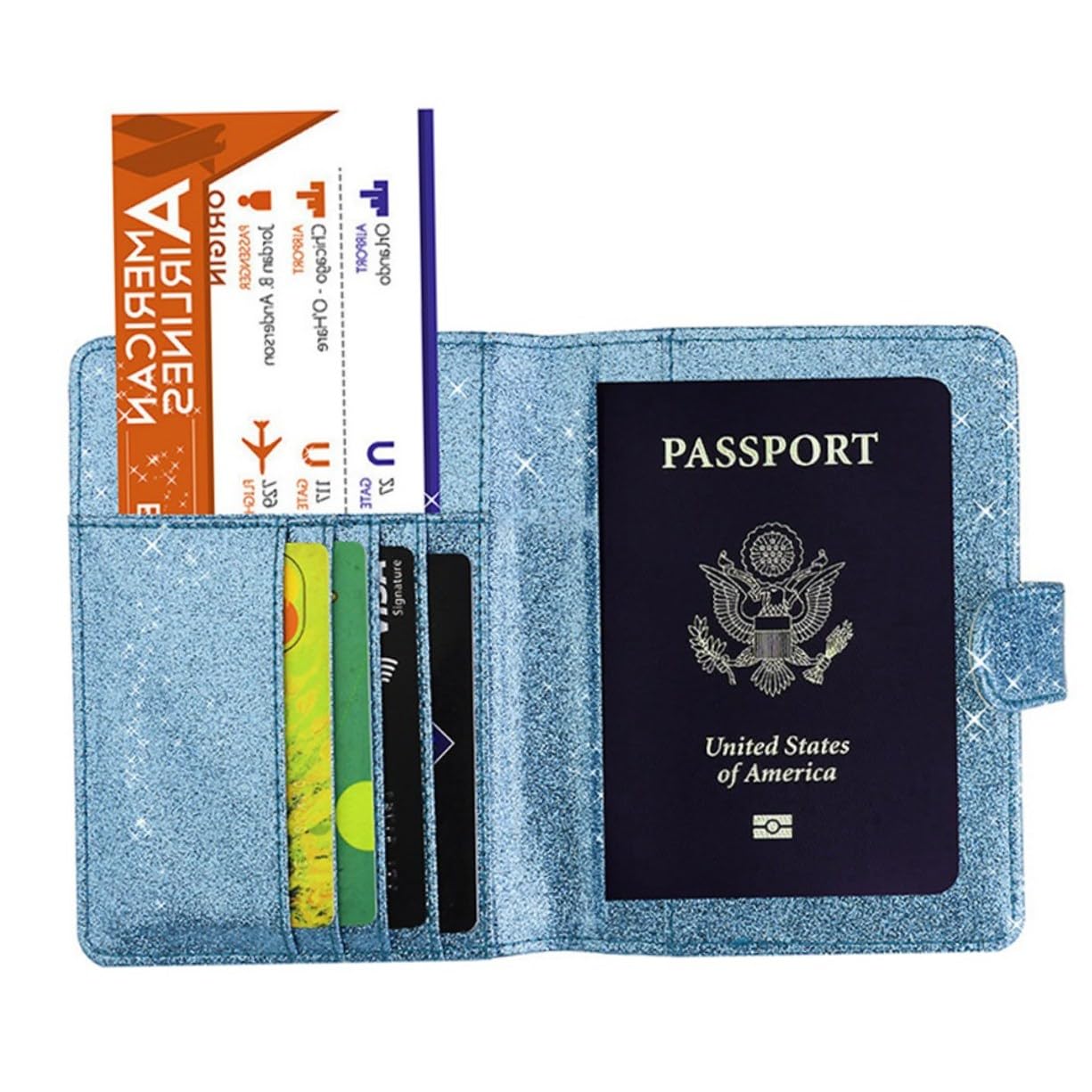 SOIMISS 3pezzi Portafoglio Per Passaporto Pelle Pu Con Design Magnetico Organizer Multifunzione Da Viaggio Blu Pratico e Comodo Per Carte e Documenti