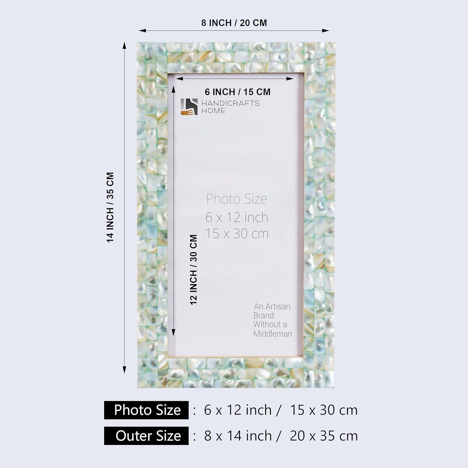 Handicrafts Home 6x12 Poster Frame- Green Mother of Pearl Wall Mount Decorative Picture Frame for Posters, Photos, Diplomas, Certificates, Art Work-Handmade Vintage Home Decor Gift