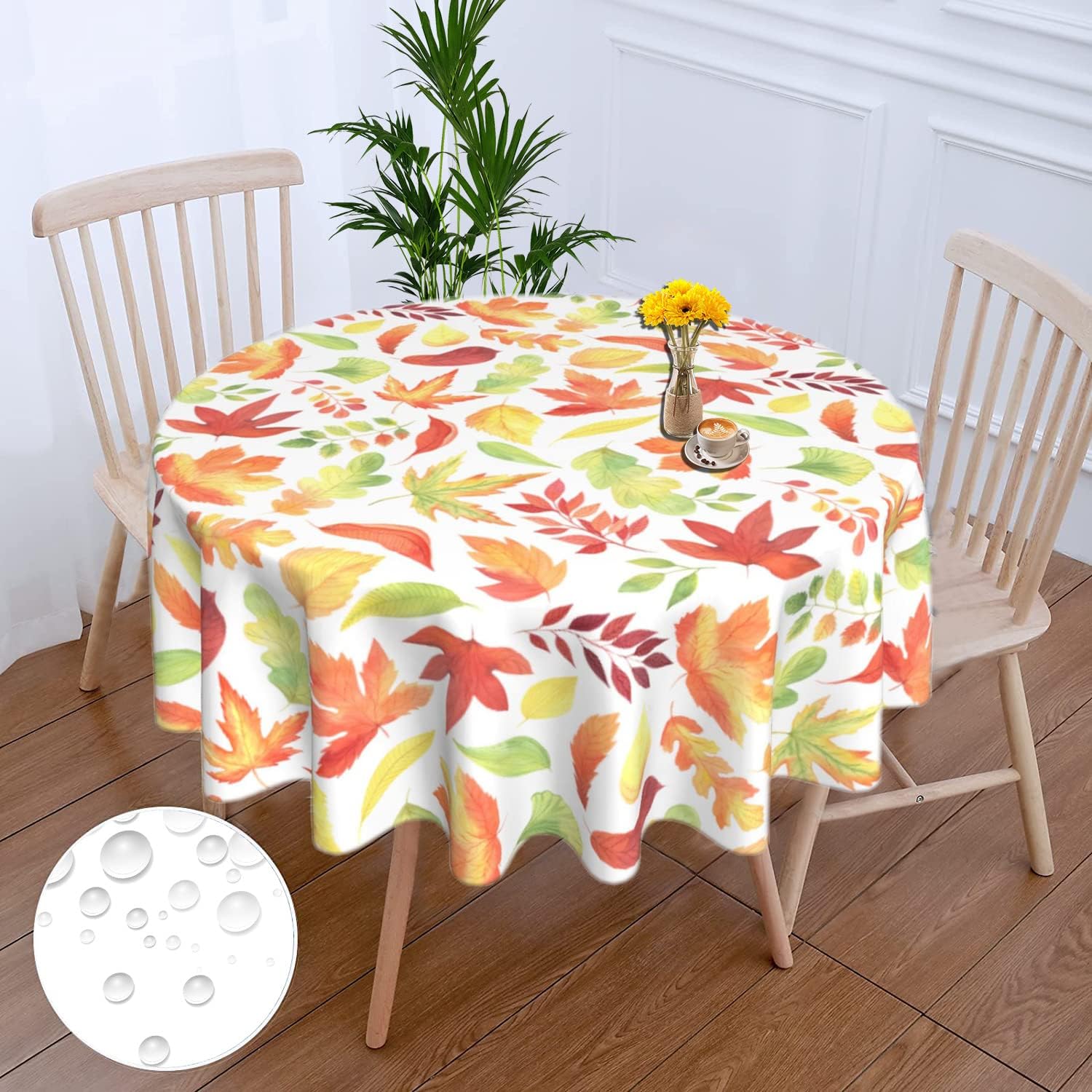 Round Tablecloth 60 Inch,Stain Resistance Polyester Fall Table Cloth Round,Table Cover for Kitchen Dining Table, Buffet Parties and ​Holiday-Fall Maple Leave