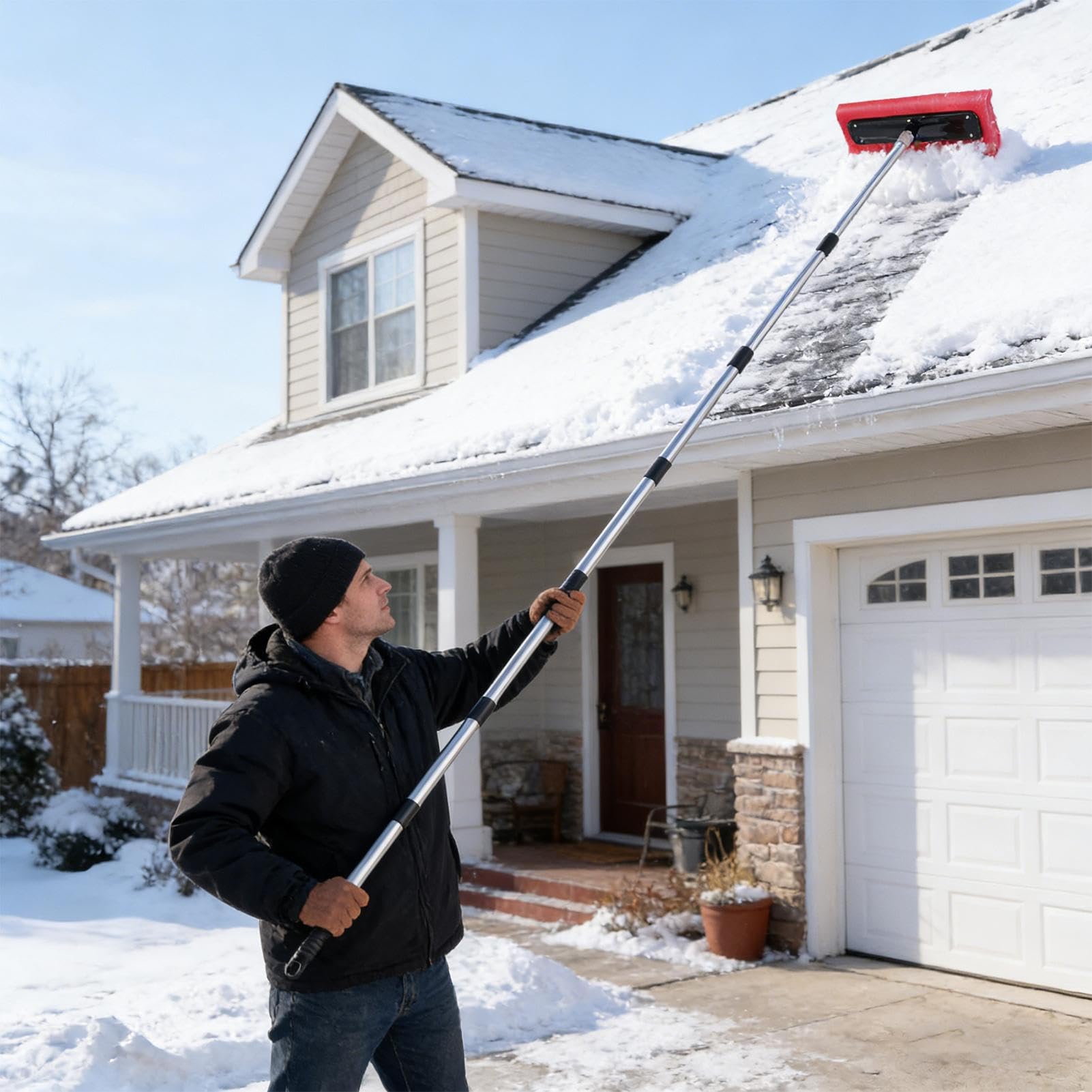 Eliminador de nieve para tejado de casa, telescópico, extensible, batidor para vehículos, para propietarios de casas, adultos, automovilistas, artesanos, paneles solares, calzadas,
