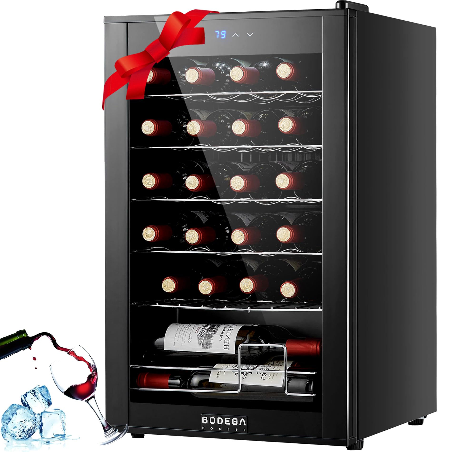 bodegacooler wine cooler 24 bottle for home and kitchen mini fridge for bedroomwine fridge with 41-644f digital temperature controlsmall freestanding wine refrigerator for red white amp champagne