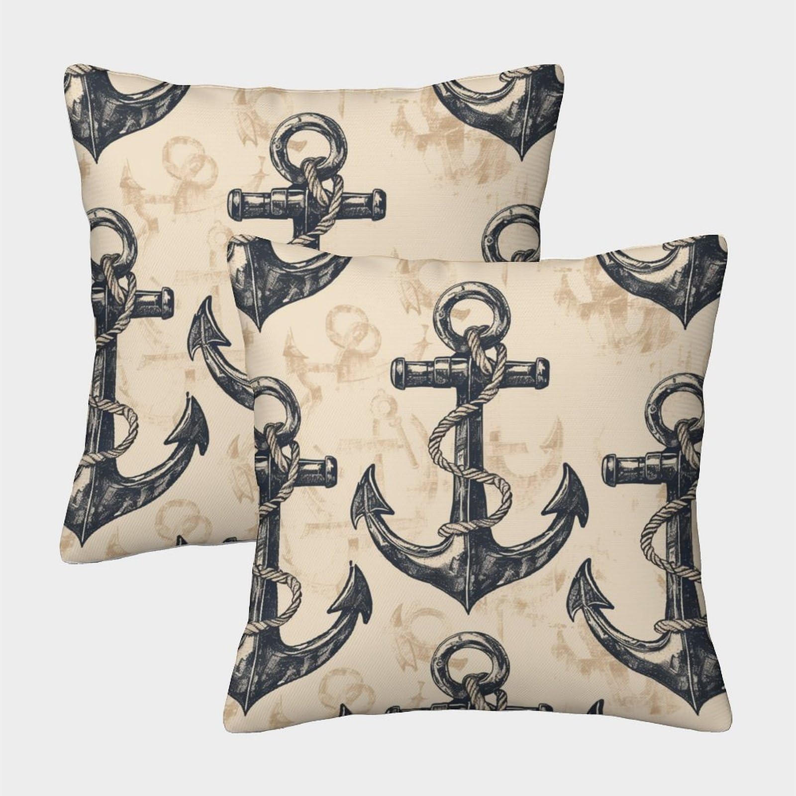 kaiyun 2 Pack Anchor Pattern, Vintage 3D Image Printed Single-sided Cushion Cover 45x45cm