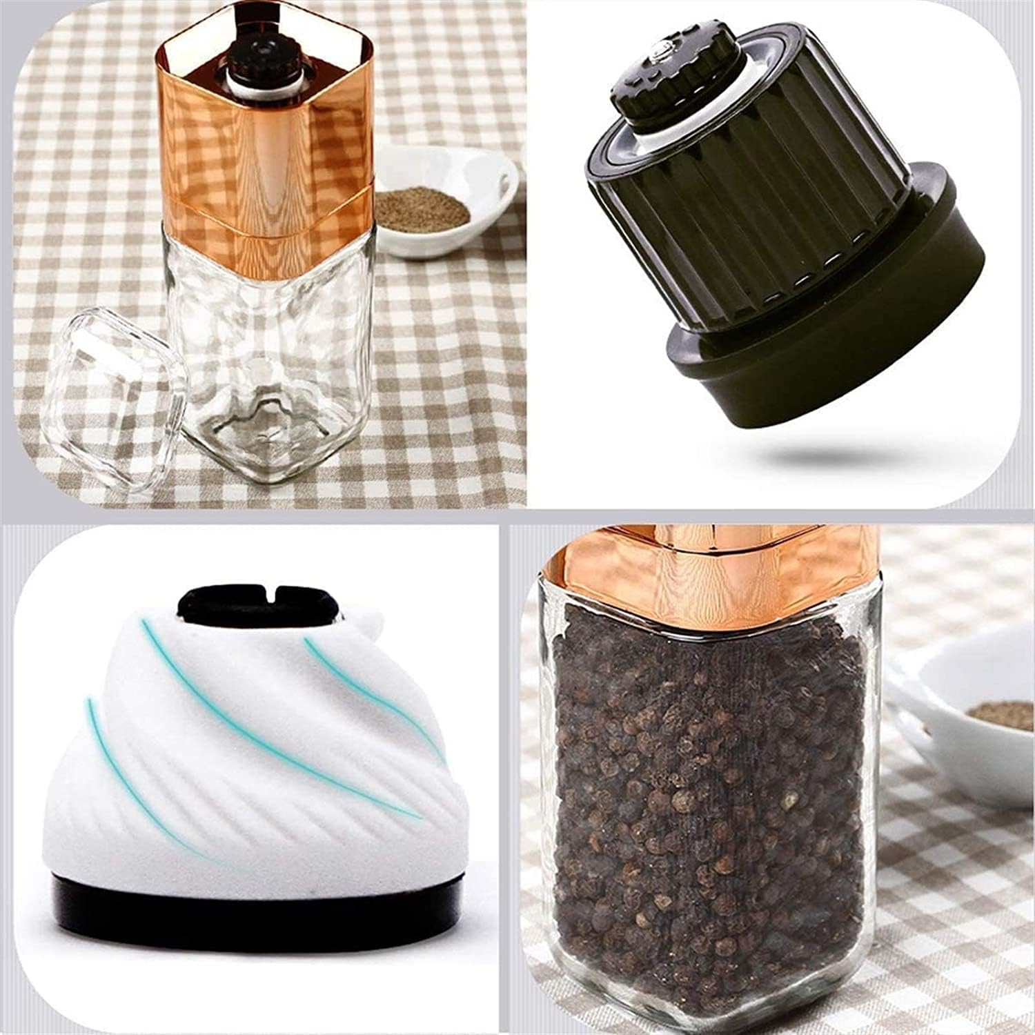 Fashion Pepper Grinder Premium Glass Bottle Salt and Pepper Shakers with Ceramic Spice Grinder Kitchen Pepper Mill (1*Pepper Mill