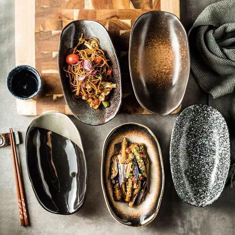 Exquisite Teller, kreative Teller, speziell geformte Keramikteller, Curry-Hähnchen-Teller, grüne Gemüseteller, besondere Restaurants, Fischteller, personalisierte Suppen-Reis-Teller(2,23.5*14*5cm) Küche, Haushalt & Wohnen