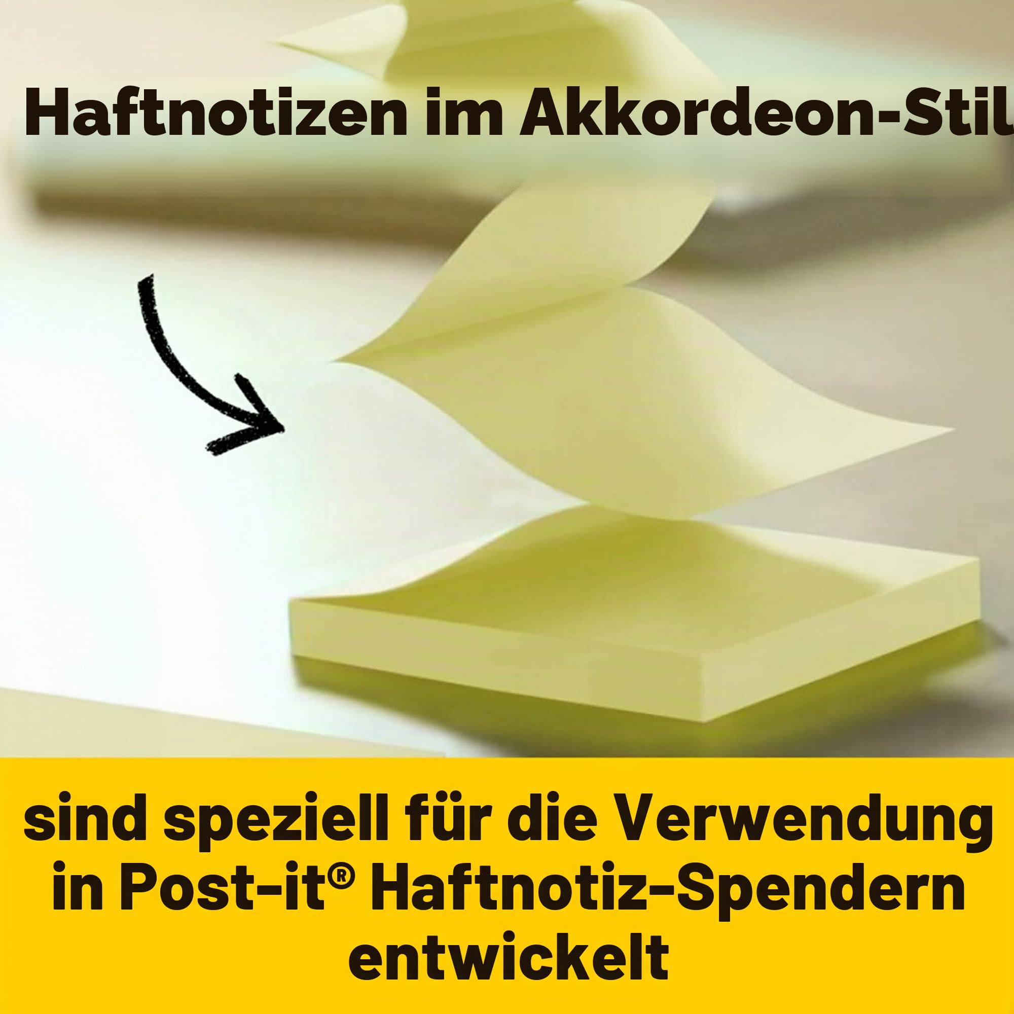 Post-it Pop-Up-Notizspender, schwarzer Boden, transparente Oberseite, 50 Blatt 7,6 x 7,6 cm, kanariengelb