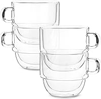 Vista 10 de BTAT - Tazas de café de vidrio apilables de doble pared, 12 onzas, juego de 4, tazas de café de vidrio con asa, taza de café transparente aislada