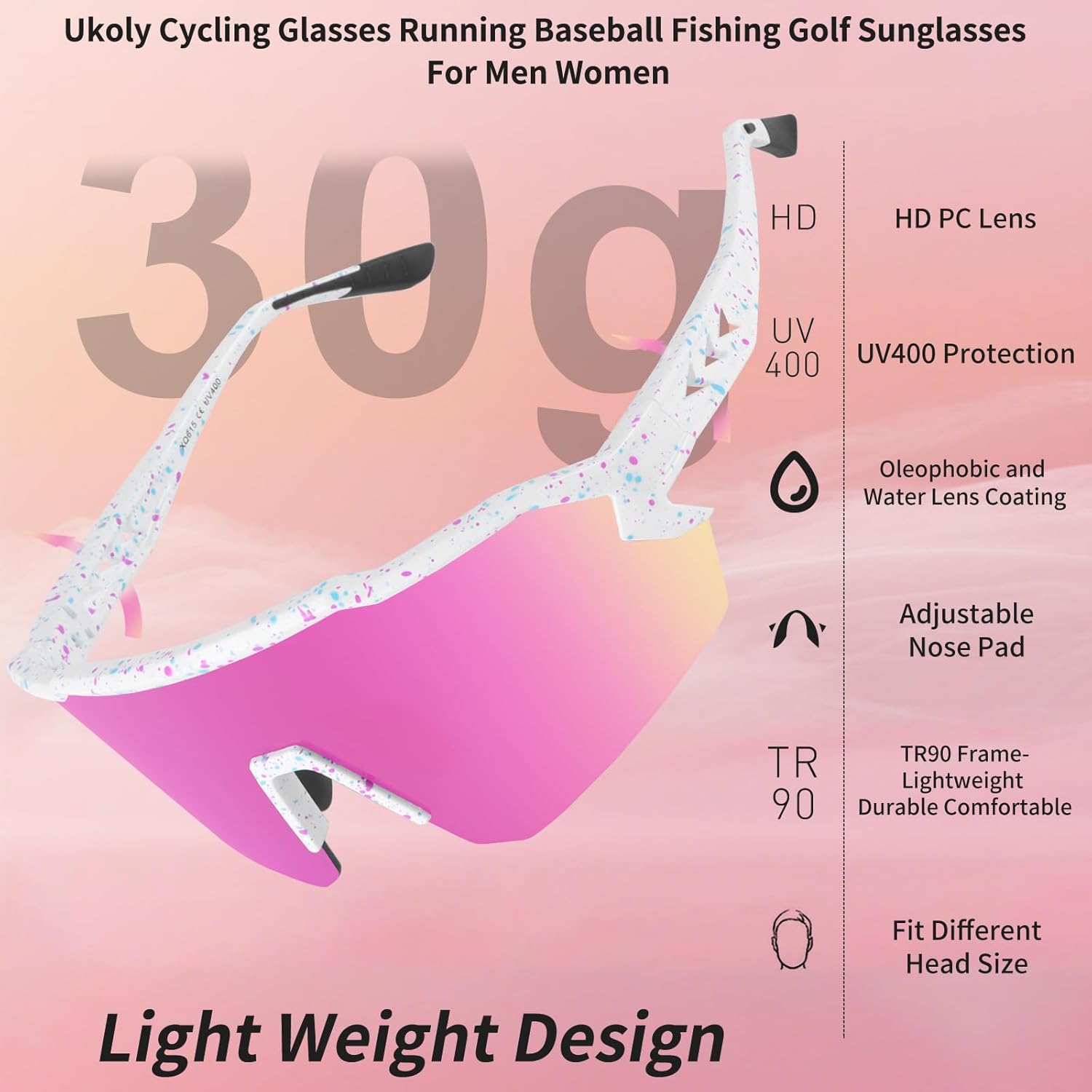 Ukoly Baseball Sunglasses For Men Women,Sports Sunglasses For Baseball Running Cycling UV400 protection TR90 Frame 615 - Image 2
