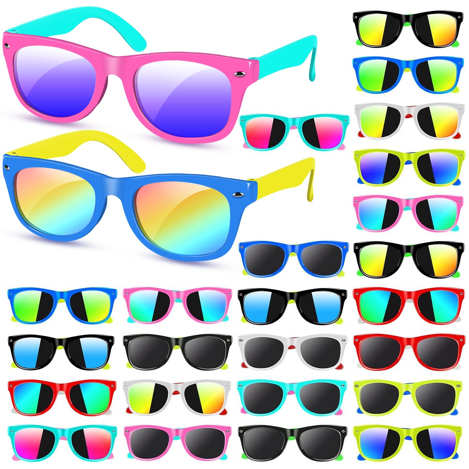 24 Pack Kids Sunglasses Bulk Party Favors Neon Toddler Sunglasses Bulk for Age 3-7 Boys Girls with UV400