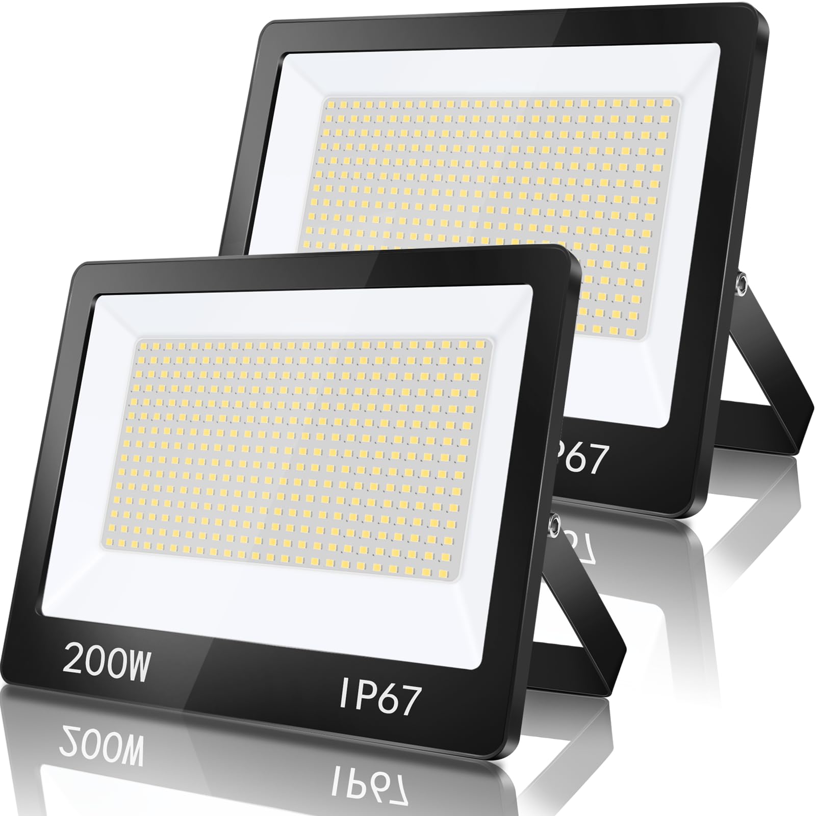TASINUO 200W 2-in-1 LED Flood Light, 20000LM 7000K, IP67 Waterproof, 180Β° Rotation, Black, Outdoor/Indoor, Wall Mount, Industrial, Garage/Garden/Yard